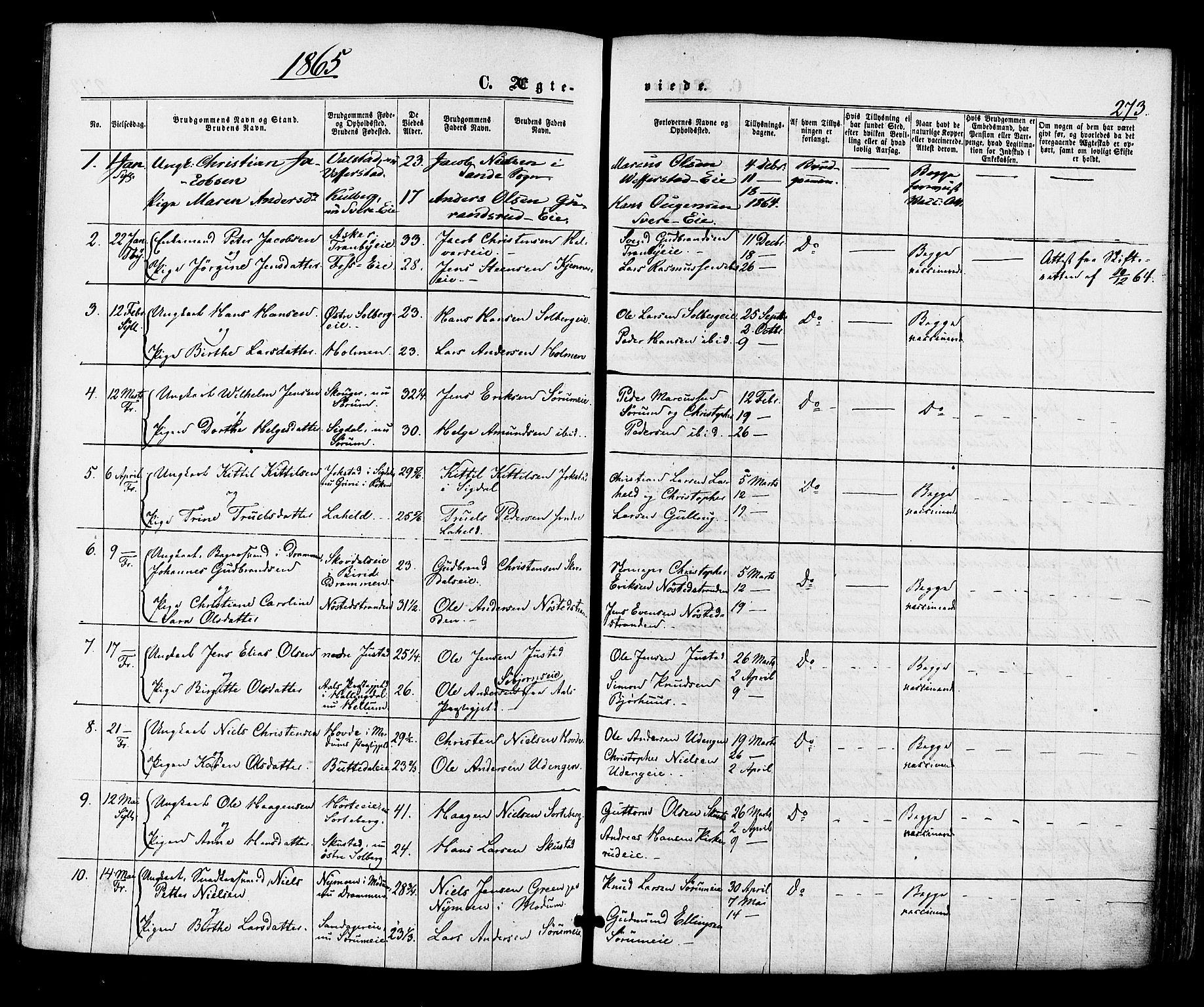 Lier kirkebøker, SAKO/A-230/F/Fa/L0013: Parish register (official) no. I 13, 1865-1874, p. 273