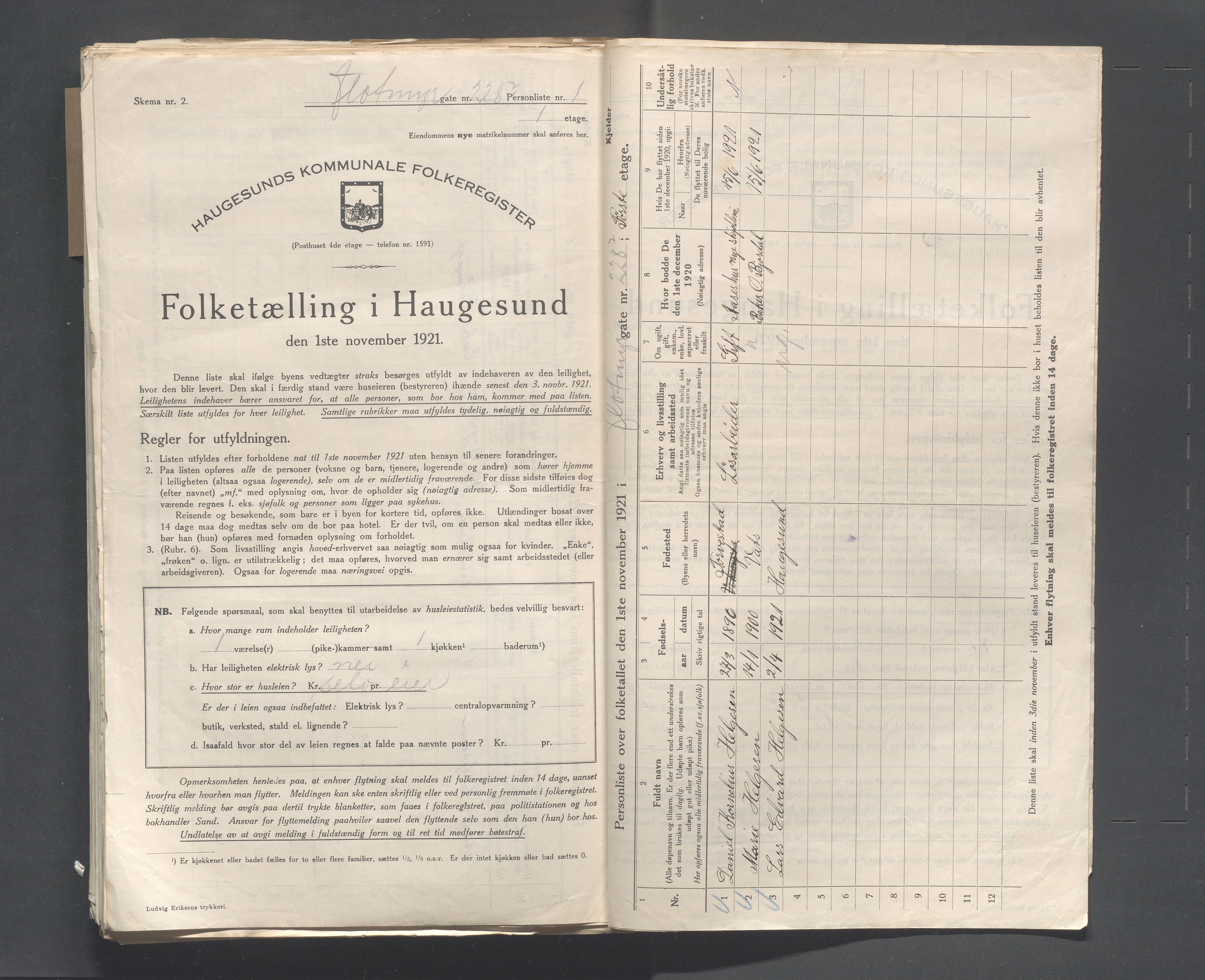 IKAR, Local census 1.11.1921 for Haugesund, 1921, p. 1107