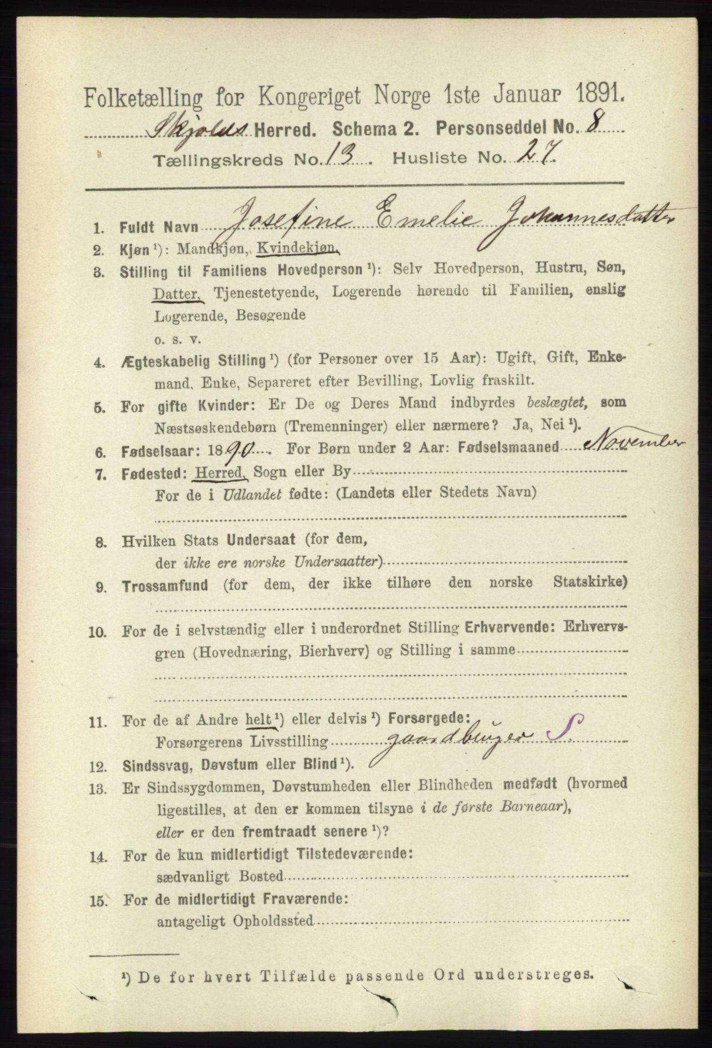 RA, 1891 census for 1154 Skjold, 1891, p. 2524