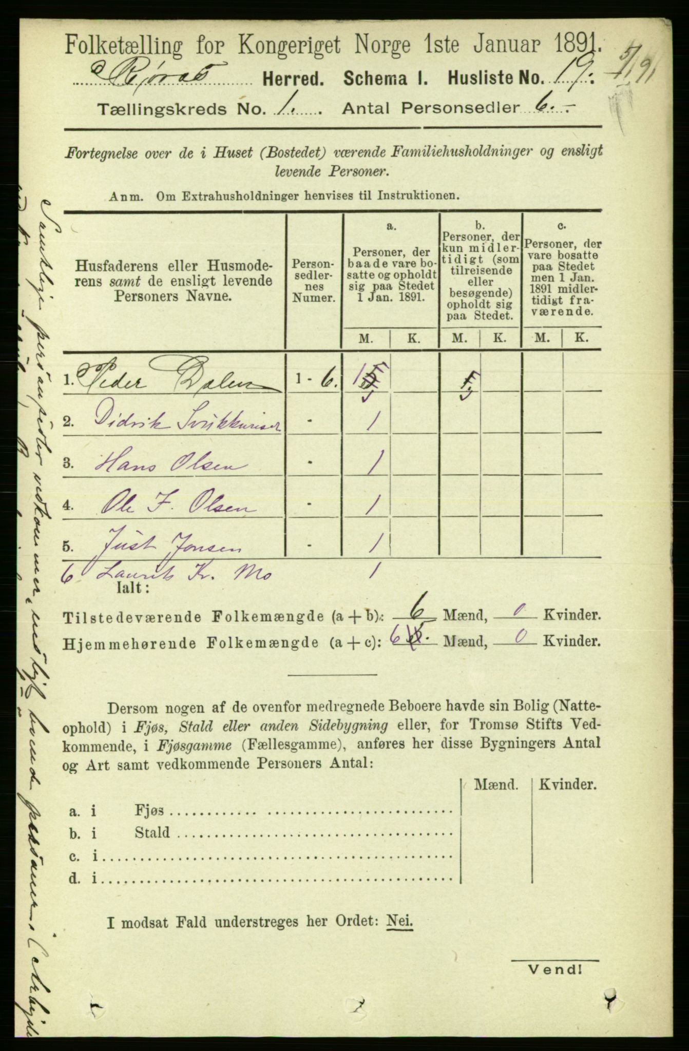 RA, 1891 census for 1640 Røros, 1891, p. 62