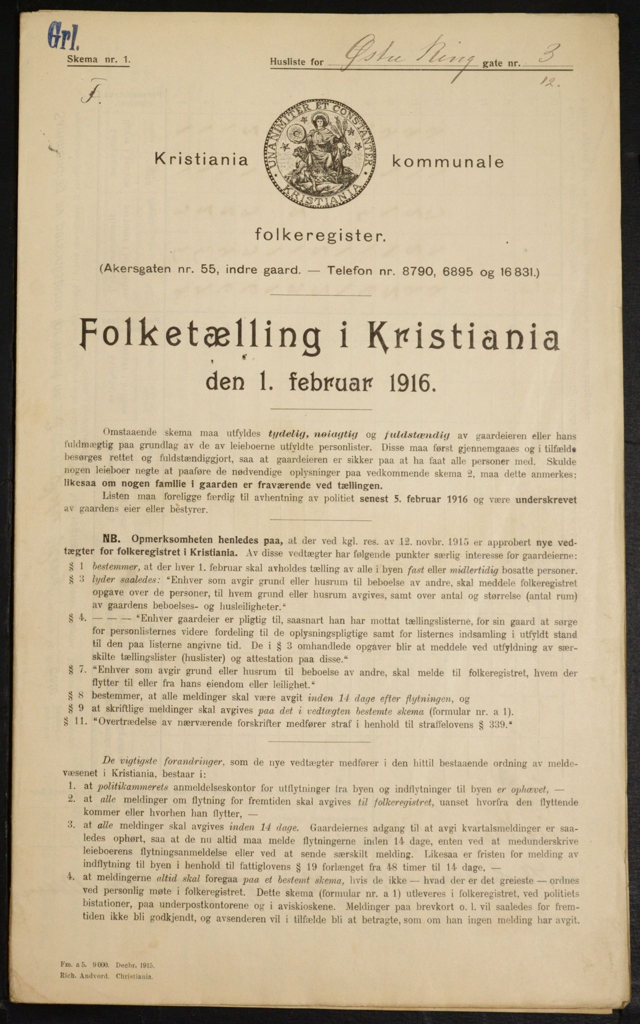 OBA, Municipal Census 1916 for Kristiania, 1916, p. 133136