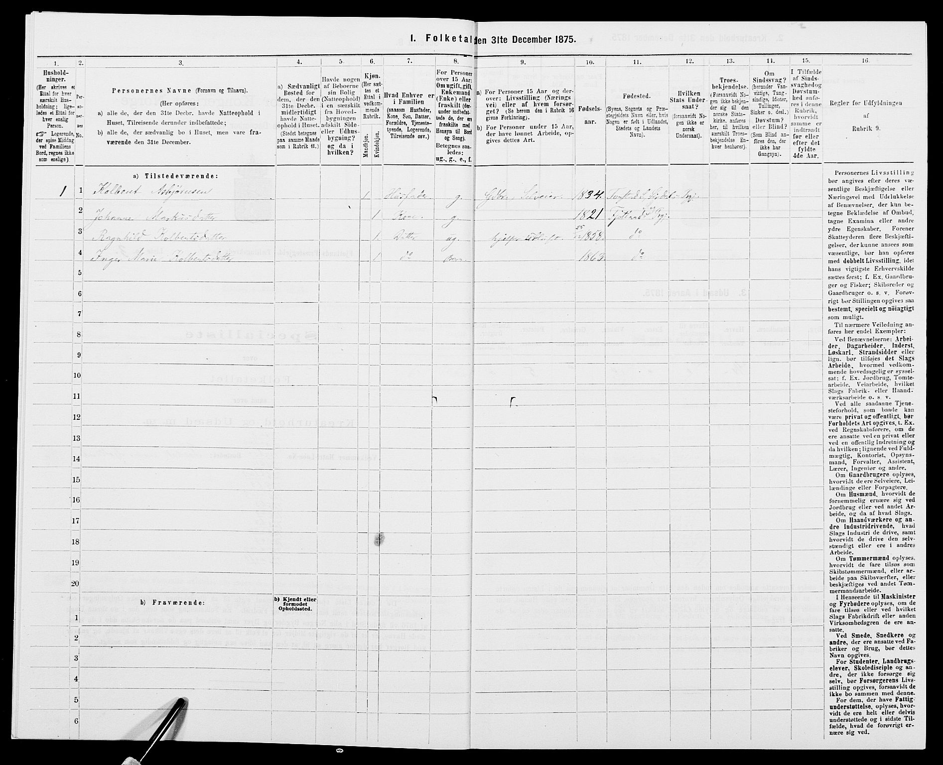 SAK, 1875 census for 1036P Fjotland, 1875, p. 220