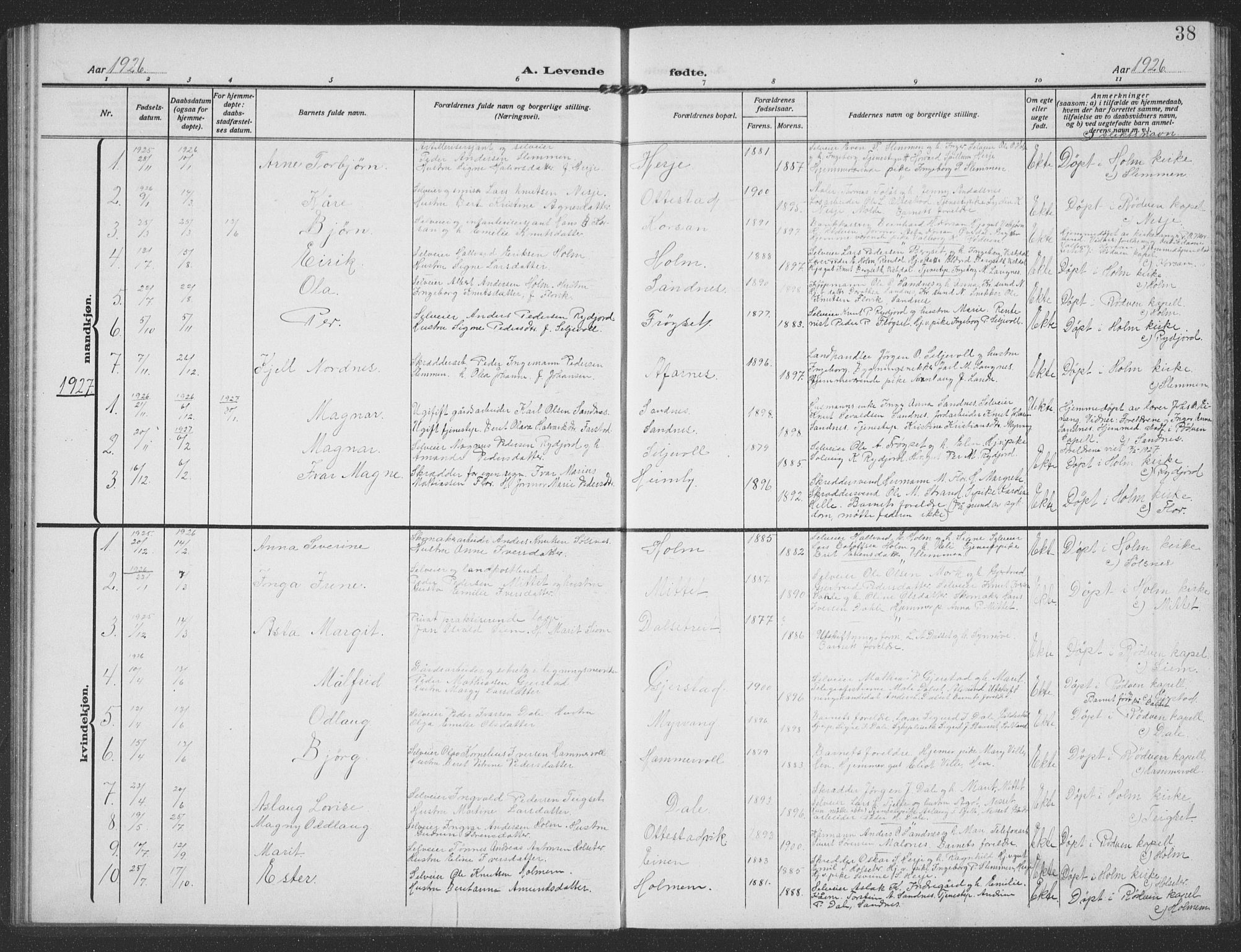 Ministerialprotokoller, klokkerbøker og fødselsregistre - Møre og Romsdal, SAT/A-1454/549/L0615: Parish register (copy) no. 549C01, 1905-1932, p. 38