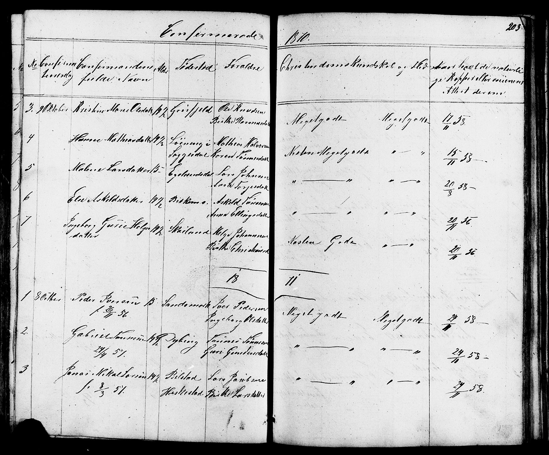 Lund sokneprestkontor, AV/SAST-A-101809/S07/L0004: Parish register (copy) no. B 4, 1854-1874, p. 203