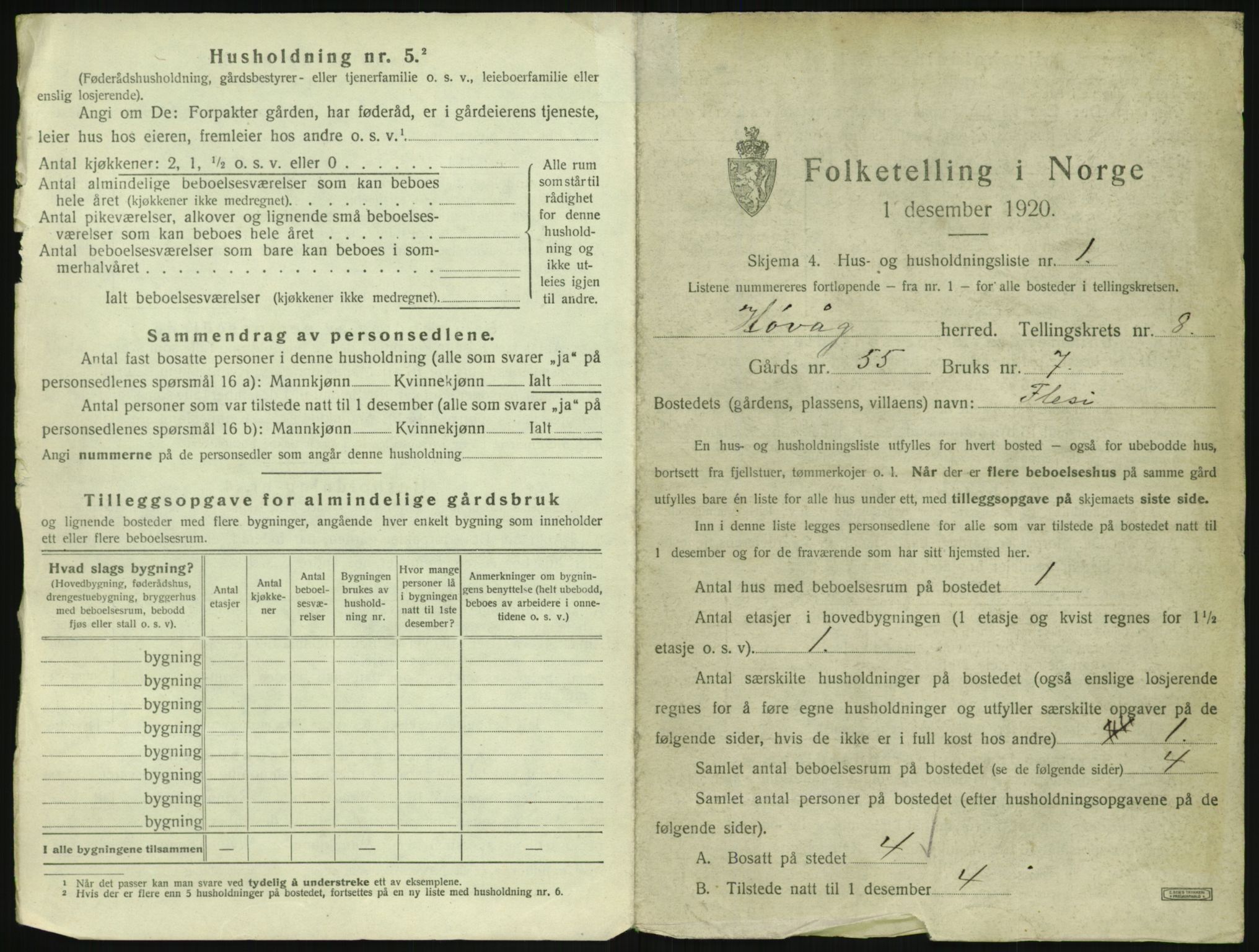 SAK, 1920 census for Høvåg, 1920, p. 742