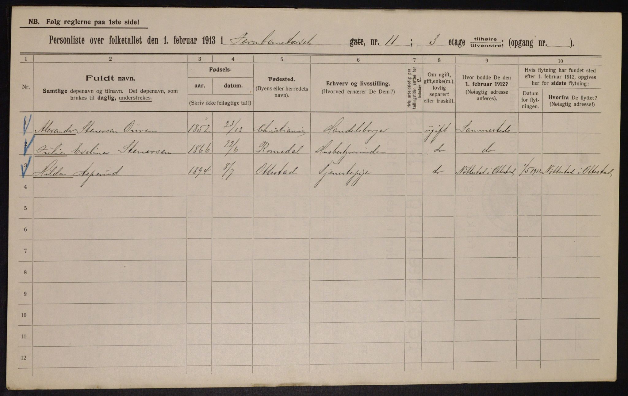 OBA, Municipal Census 1913 for Kristiania, 1913, p. 46725