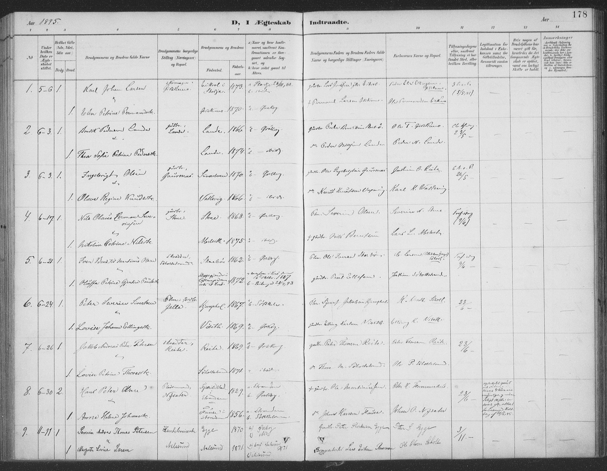 Ministerialprotokoller, klokkerbøker og fødselsregistre - Møre og Romsdal, SAT/A-1454/522/L0316: Parish register (official) no. 522A11, 1890-1911, p. 178
