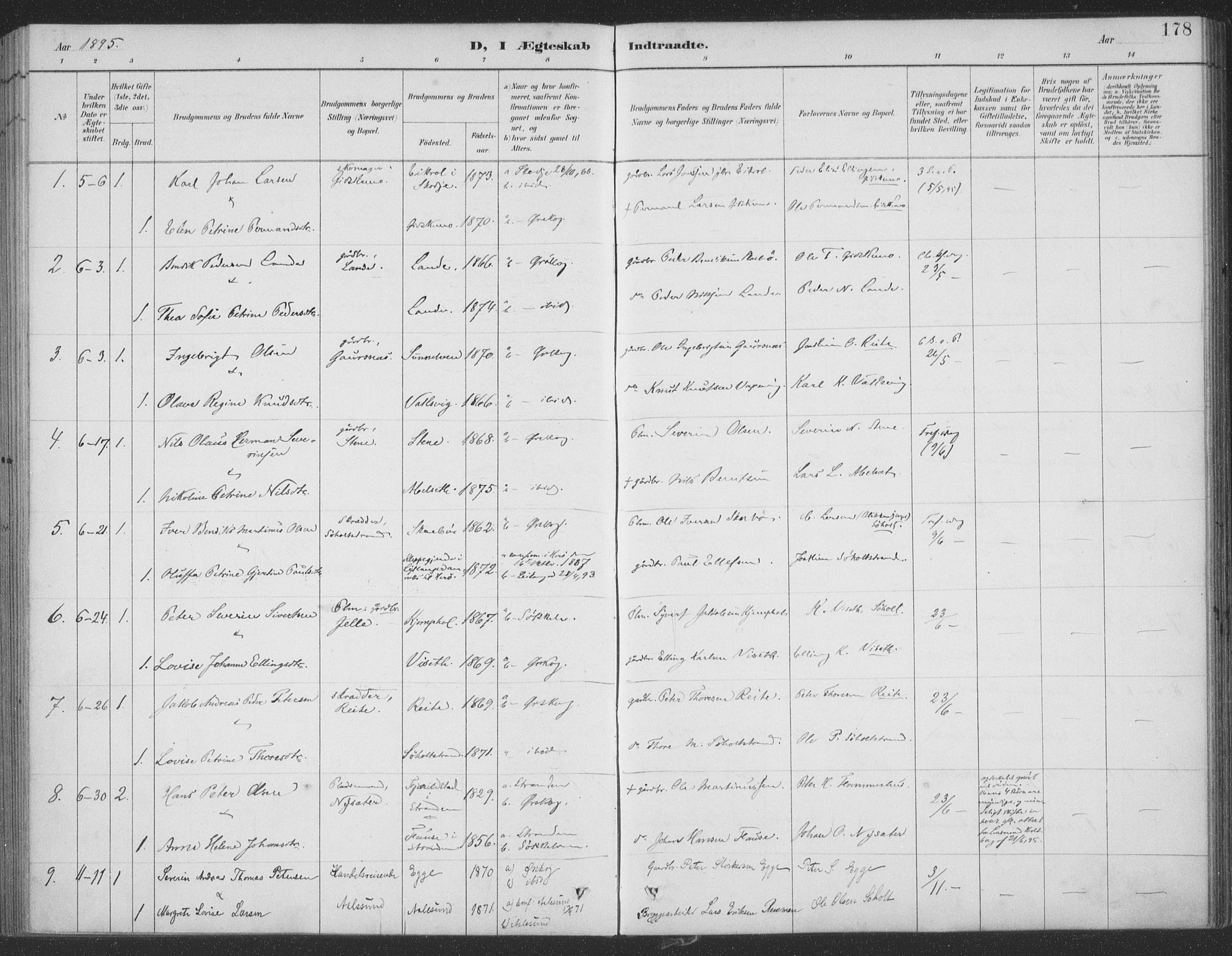 Ministerialprotokoller, klokkerbøker og fødselsregistre - Møre og Romsdal, AV/SAT-A-1454/522/L0316: Parish register (official) no. 522A11, 1890-1911, p. 178