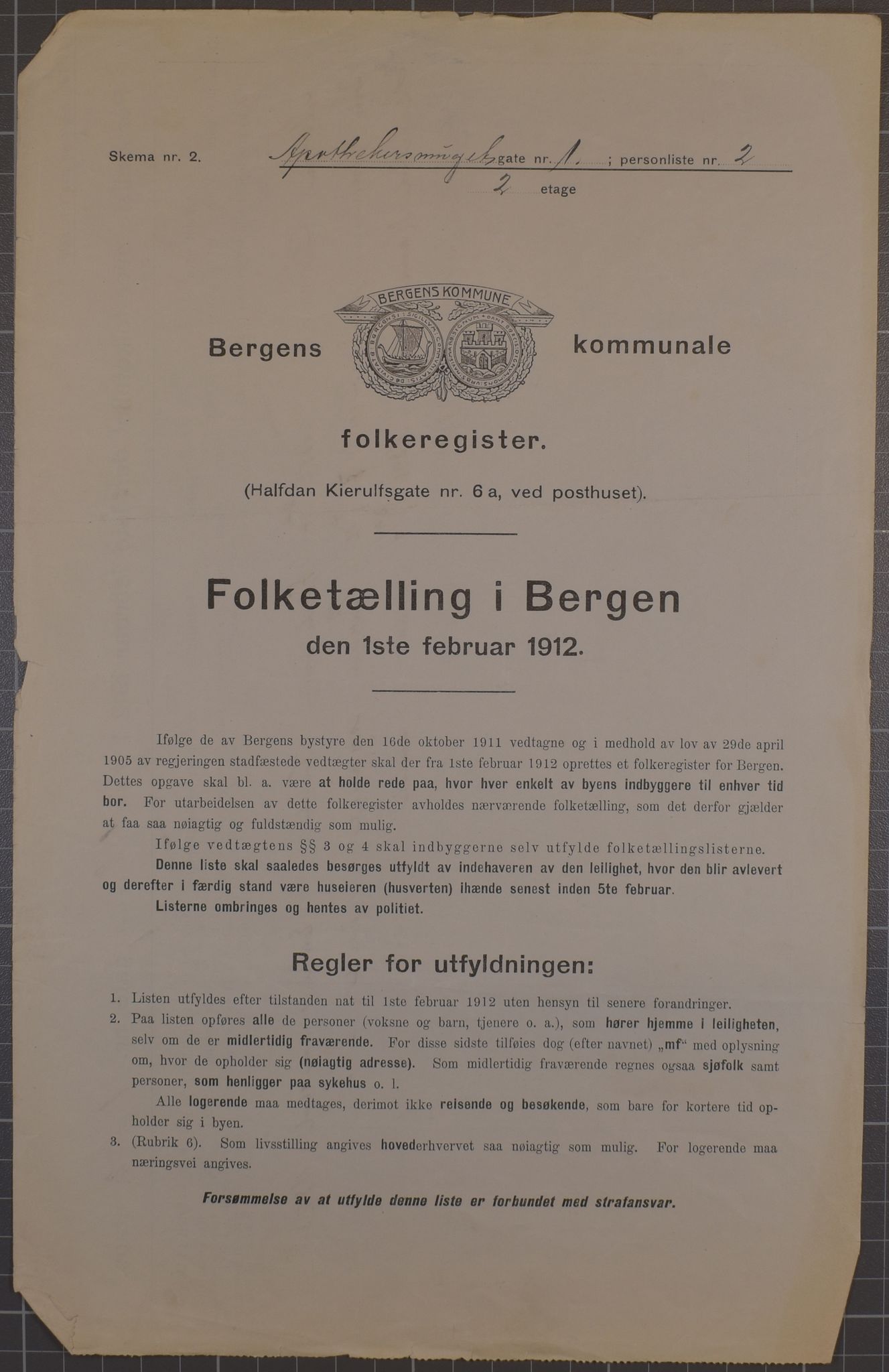 SAB, Municipal Census 1912 for Bergen, 1912, p. 1464