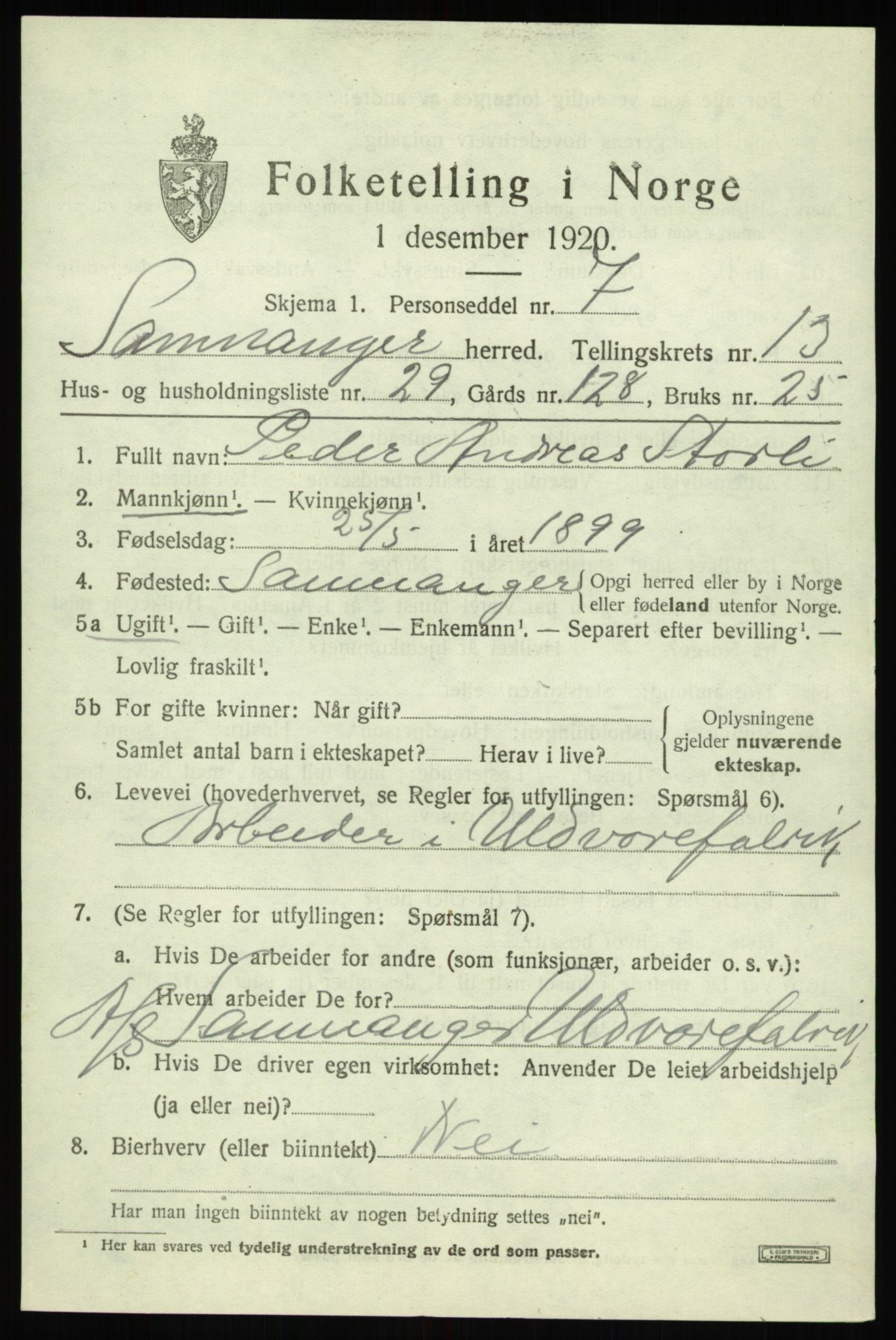 SAB, 1920 census for Samnanger, 1920, p. 5515