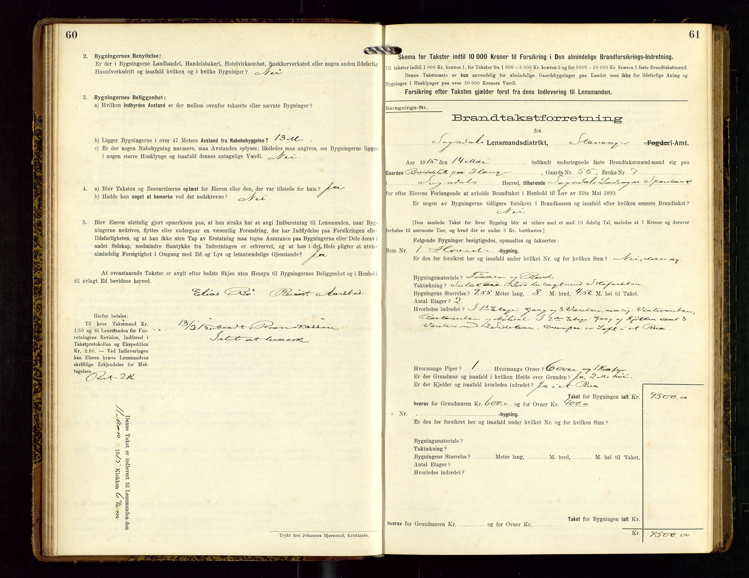 Sokndal lensmannskontor, SAST/A-100417/Gob/L0003: "Brandtakst-Protokol", 1914-1917, p. 60-61