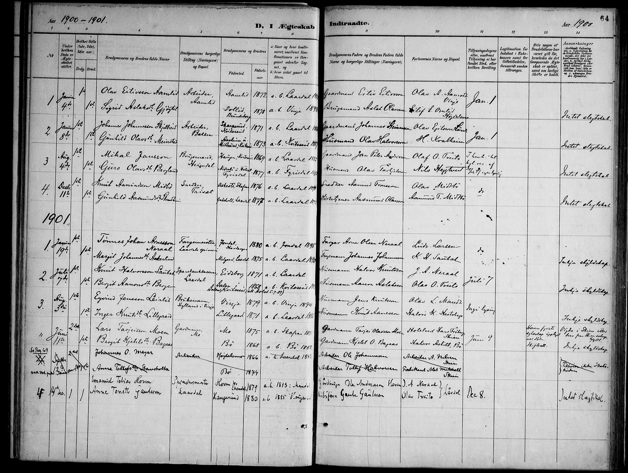Lårdal kirkebøker, SAKO/A-284/F/Fa/L0007: Parish register (official) no. I 7, 1887-1906, p. 64