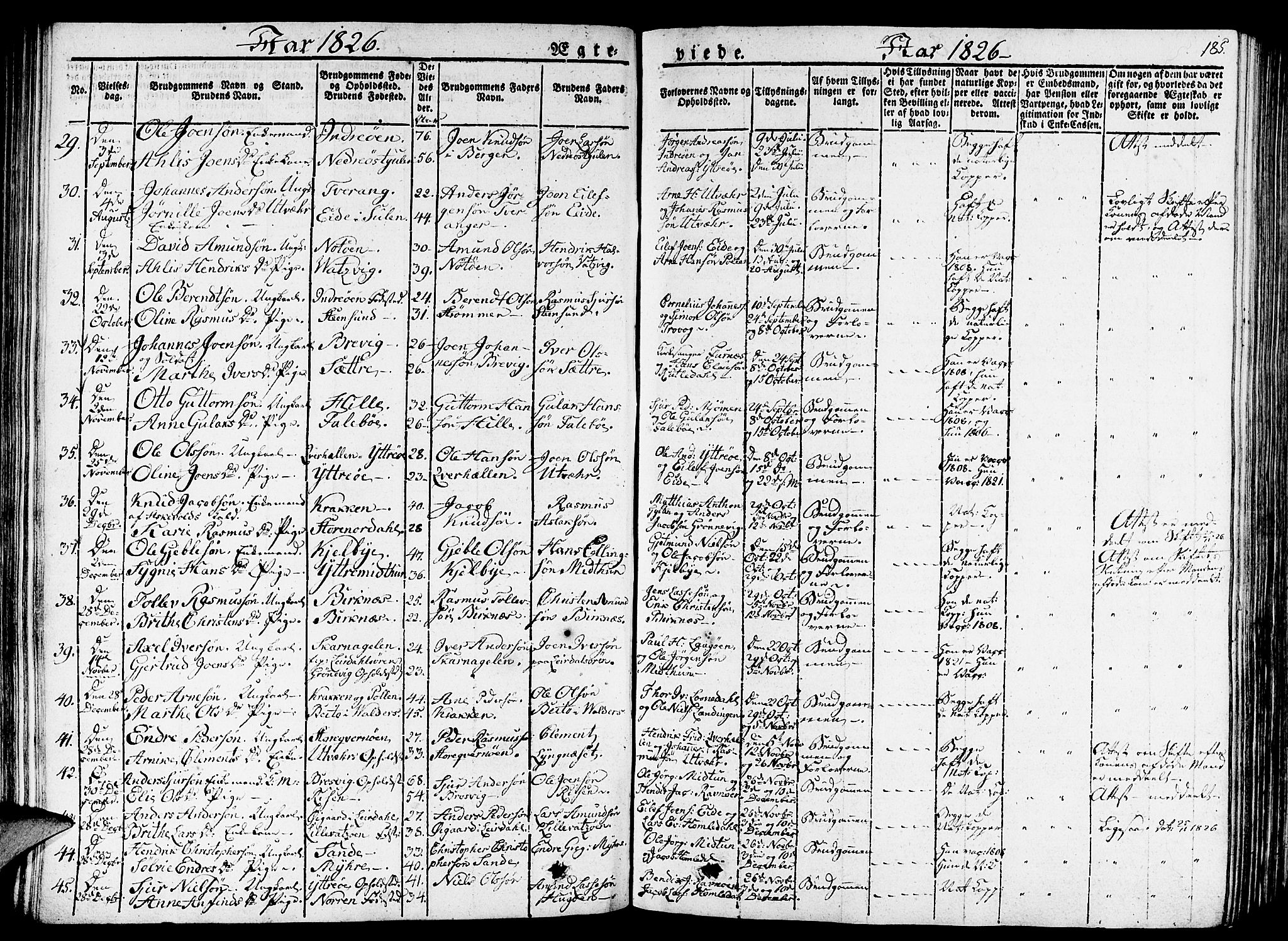 Gulen sokneprestembete, SAB/A-80201/H/Haa/Haaa/L0019: Parish register (official) no. A 19, 1826-1836, p. 185