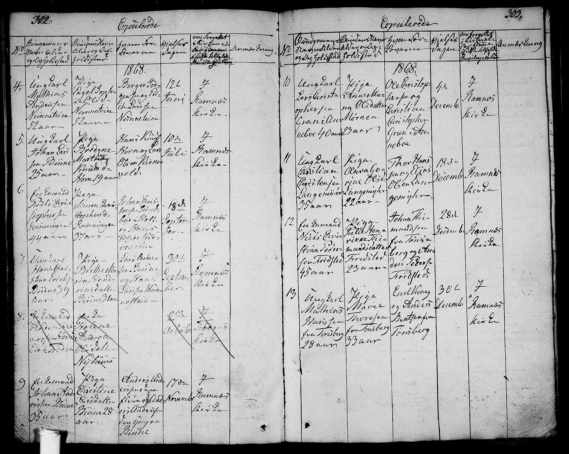 Ramnes kirkebøker, SAKO/A-314/G/Ga/L0002: Parish register (copy) no. I 2, 1848-1870, p. 302-303