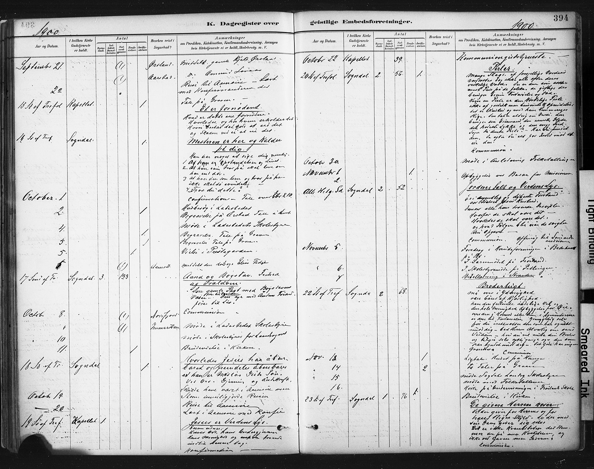 Sokndal sokneprestkontor, AV/SAST-A-101808: Parish register (official) no. A 11.2, 1887-1905, p. 394