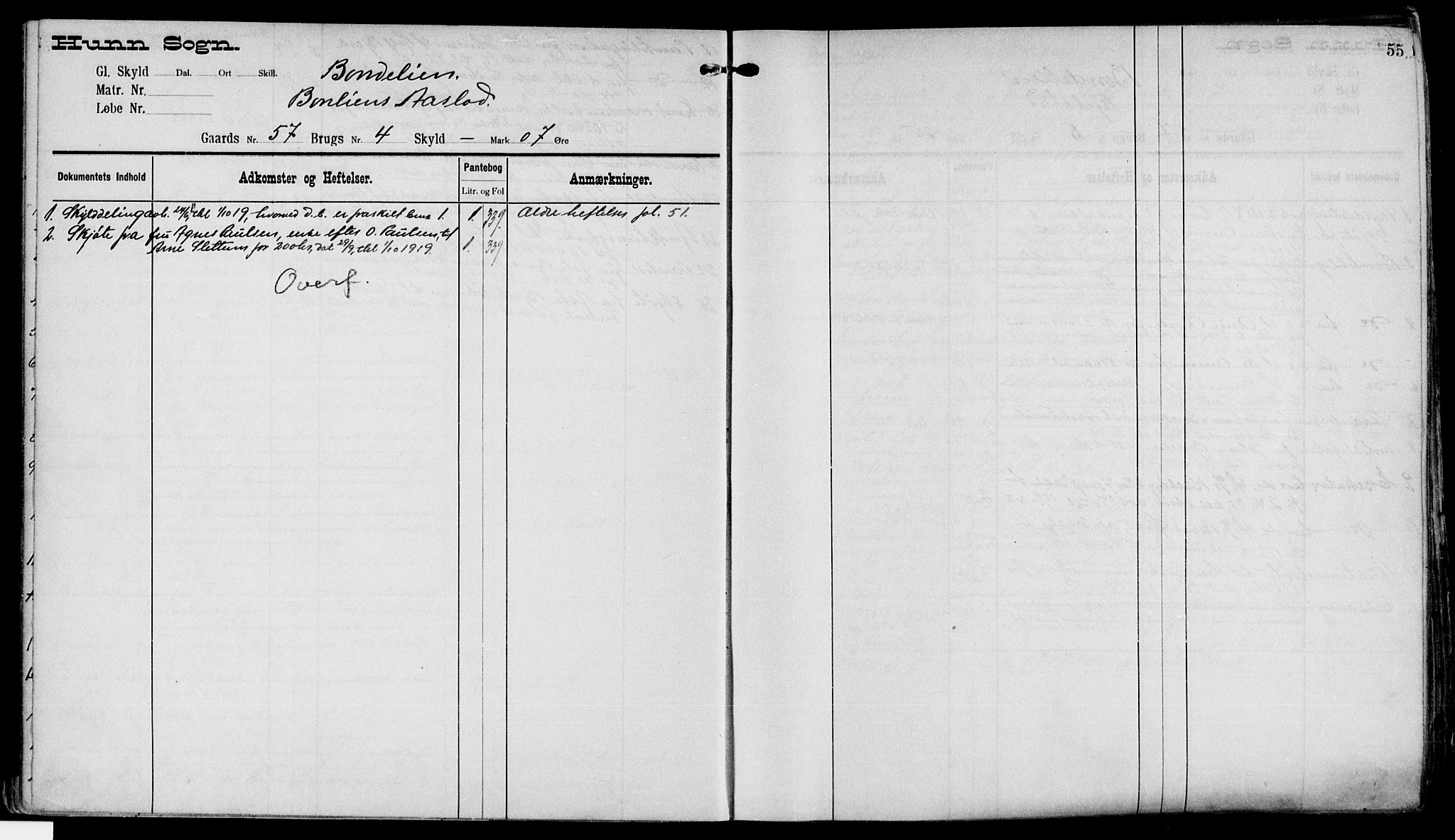 Toten tingrett, SAH/TING-006/H/Ha/Haa/L0023: Mortgage register no. 23, 1901, p. 55