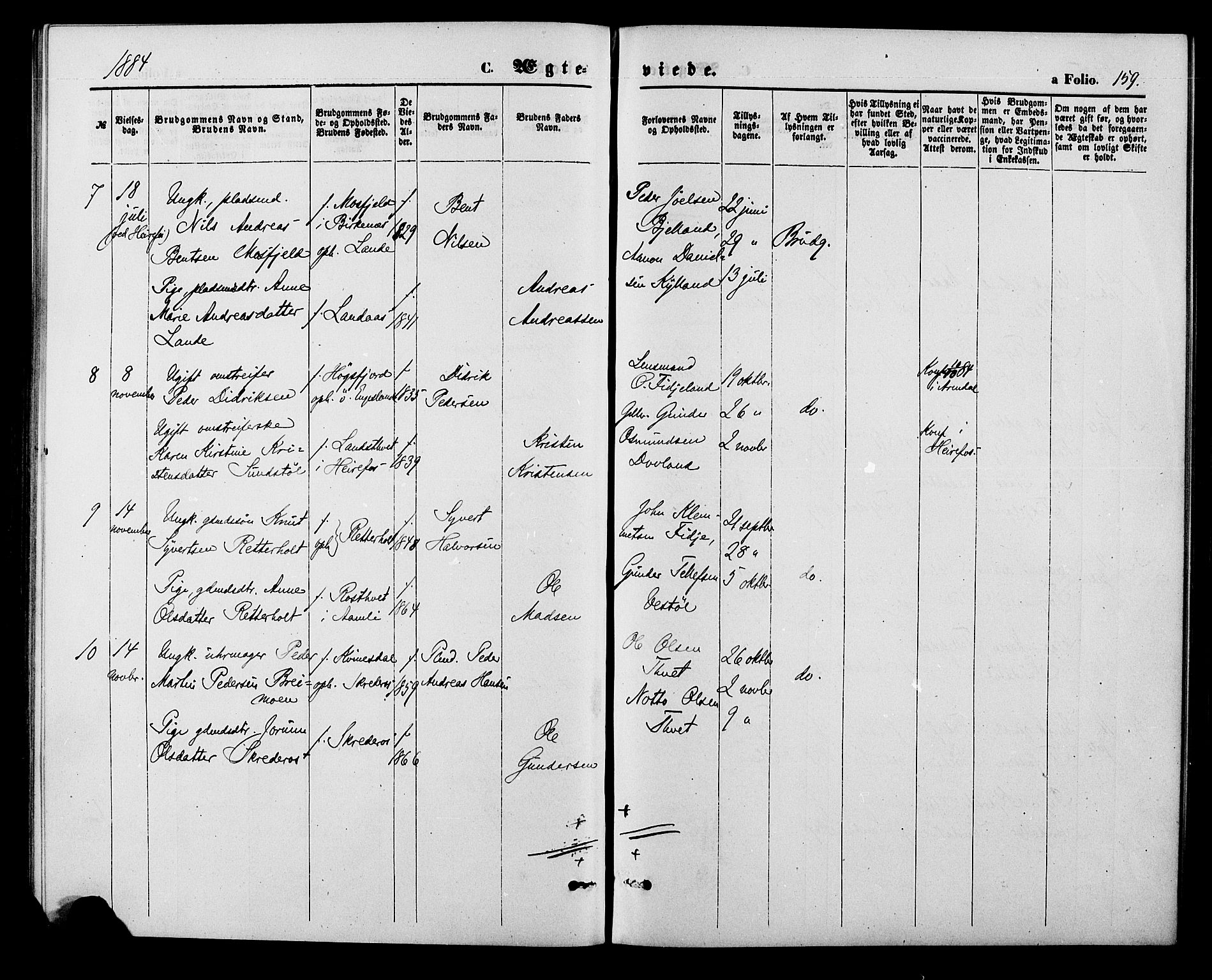 Herefoss sokneprestkontor, SAK/1111-0019/F/Fa/Fab/L0003: Parish register (official) no. A 3, 1875-1886, p. 159