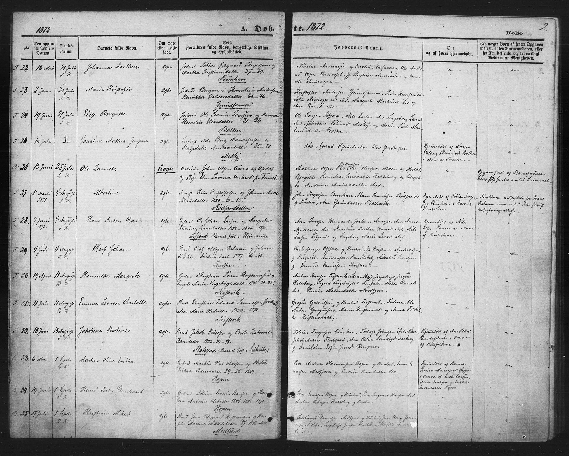 Berg sokneprestkontor, SATØ/S-1318/G/Ga/Gaa/L0003kirke: Parish register (official) no. 3, 1872-1879, p. 2