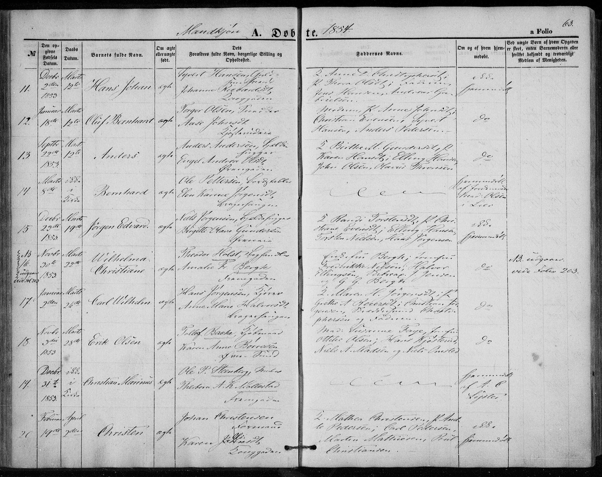 Bragernes kirkebøker, SAKO/A-6/F/Fb/L0002: Parish register (official) no. II 2, 1848-1859, p. 63