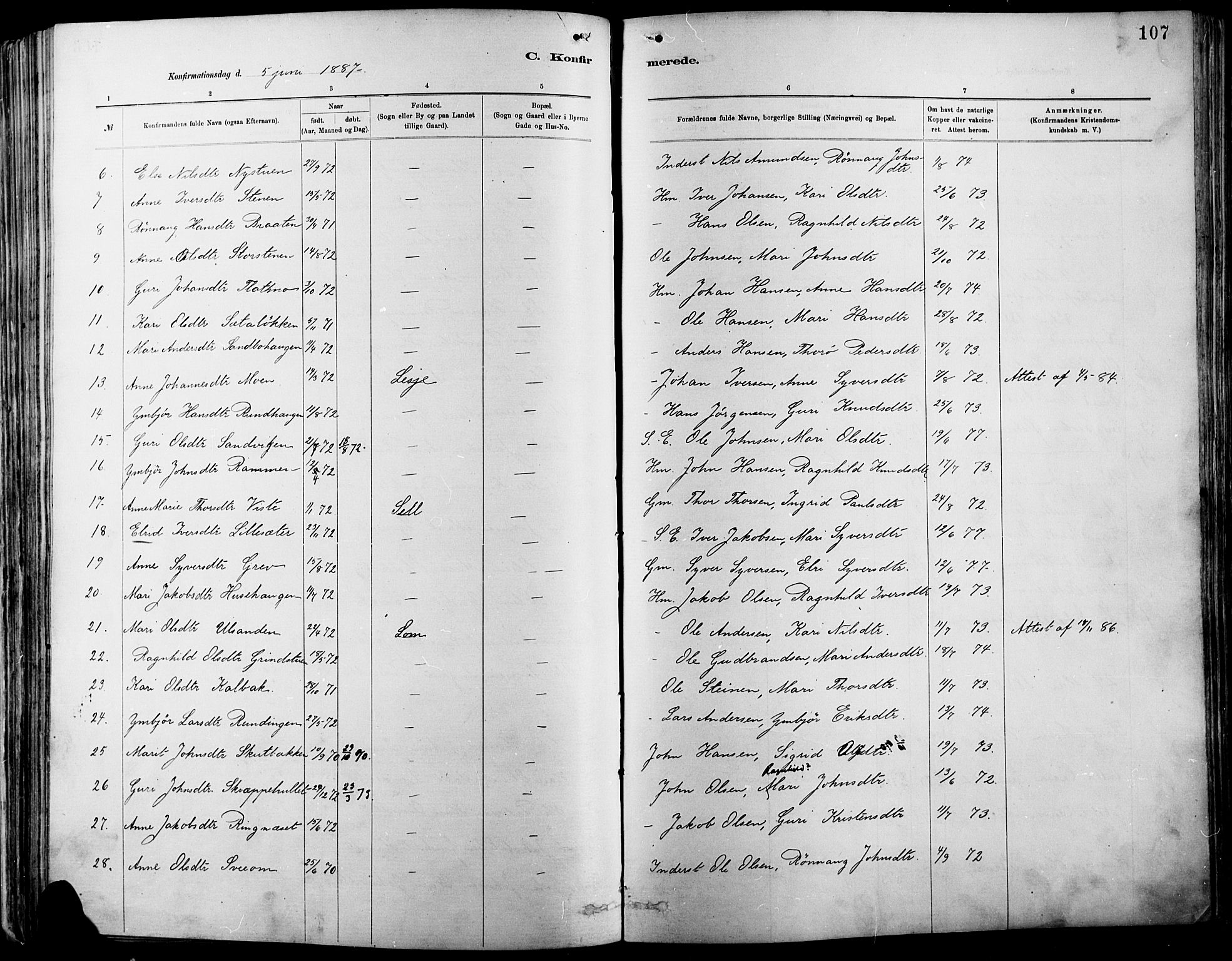 Vågå prestekontor, AV/SAH-PREST-076/H/Ha/Haa/L0009: Parish register (official) no. 9, 1886-1904, p. 107