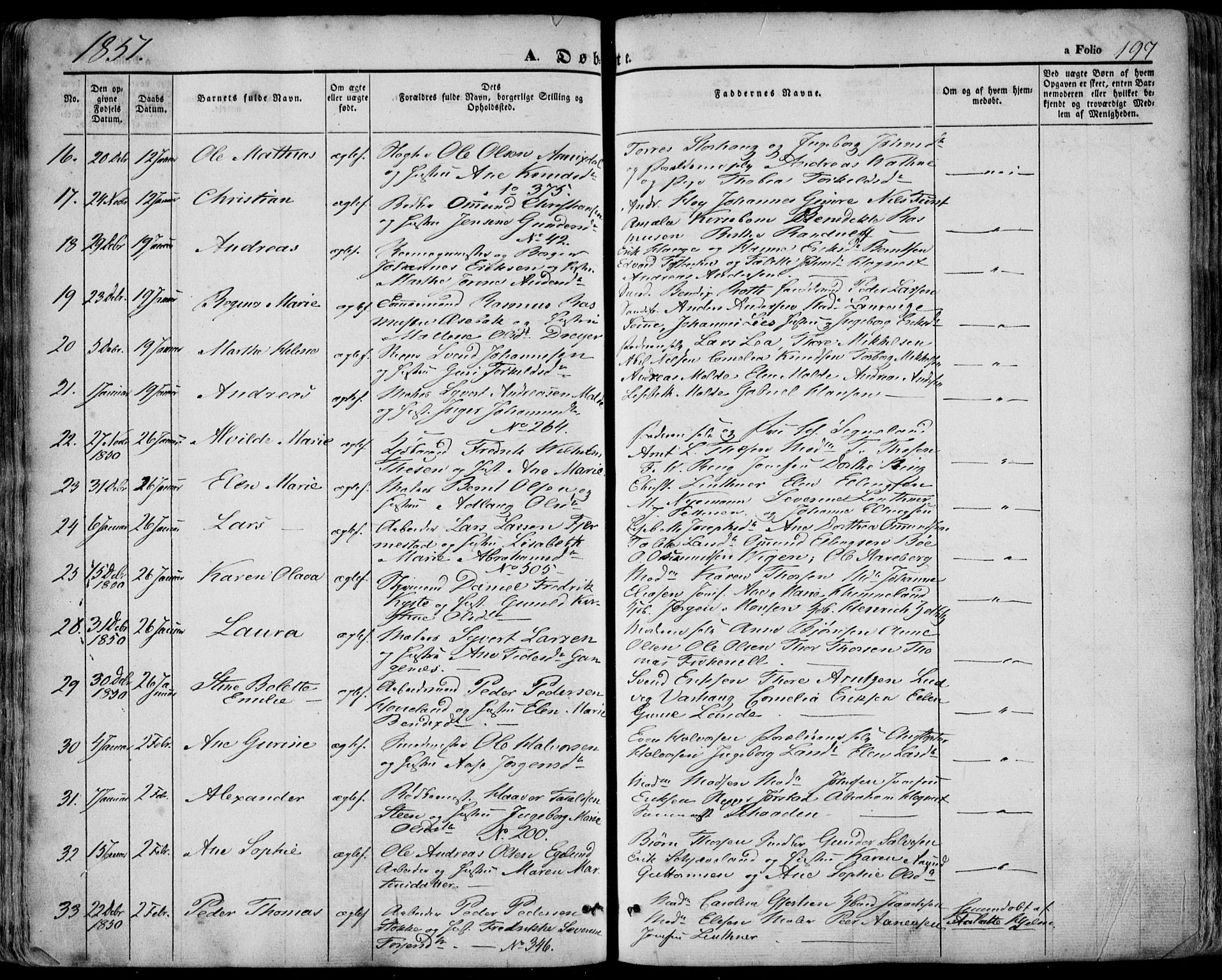 Domkirken sokneprestkontor, SAST/A-101812/001/30/30BA/L0016: Parish register (official) no. A 15, 1844-1854, p. 197