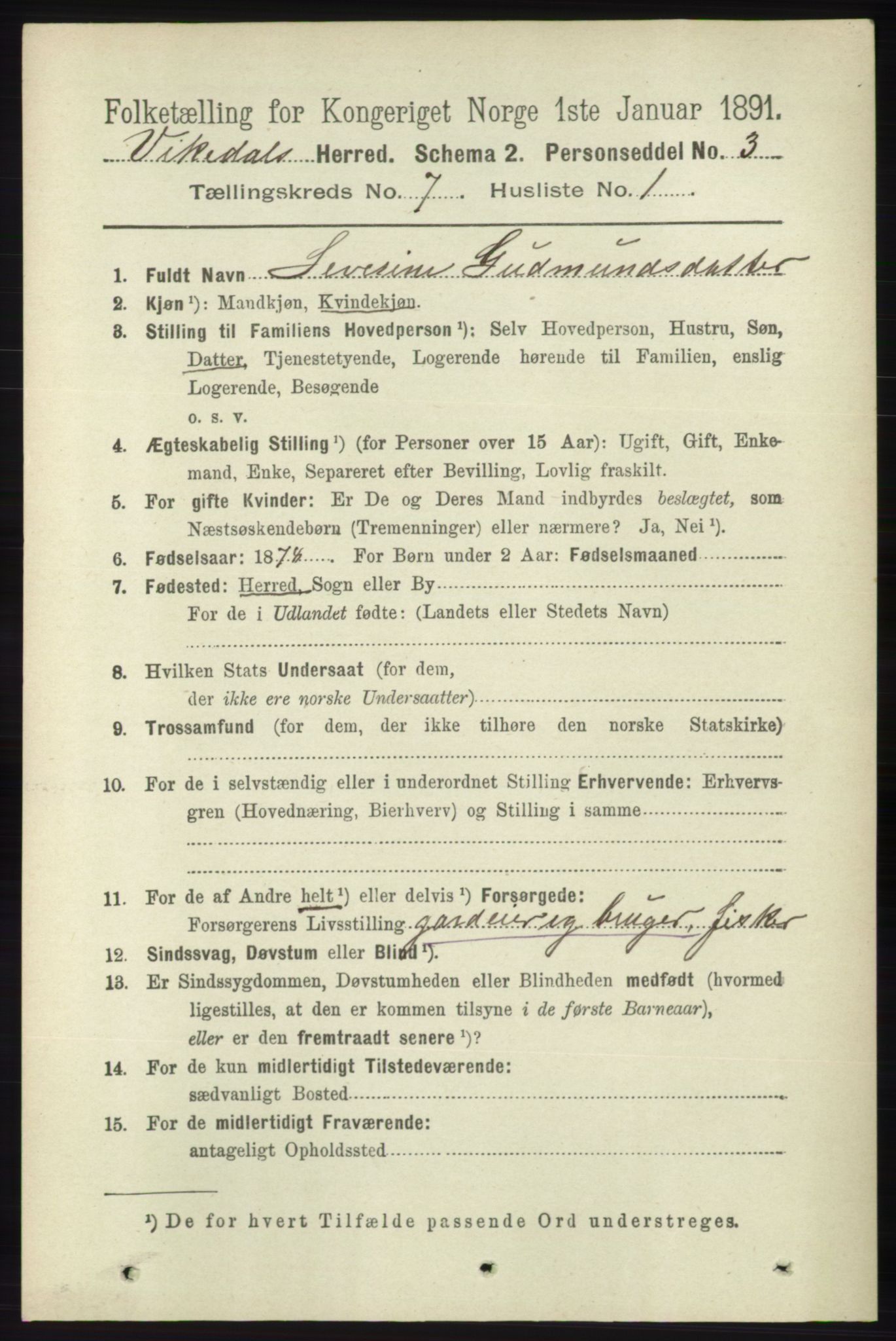 RA, 1891 census for 1157 Vikedal, 1891, p. 2036