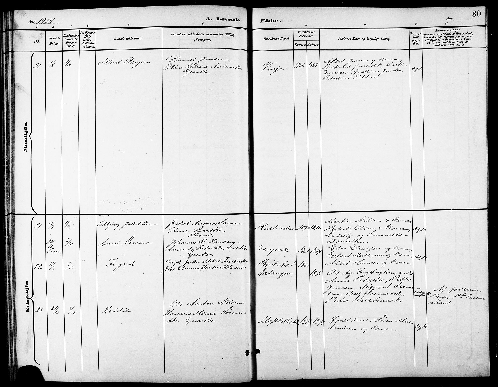 Tranøy sokneprestkontor, AV/SATØ-S-1313/I/Ia/Iab/L0014klokker: Parish register (copy) no. 14, 1896-1918, p. 30