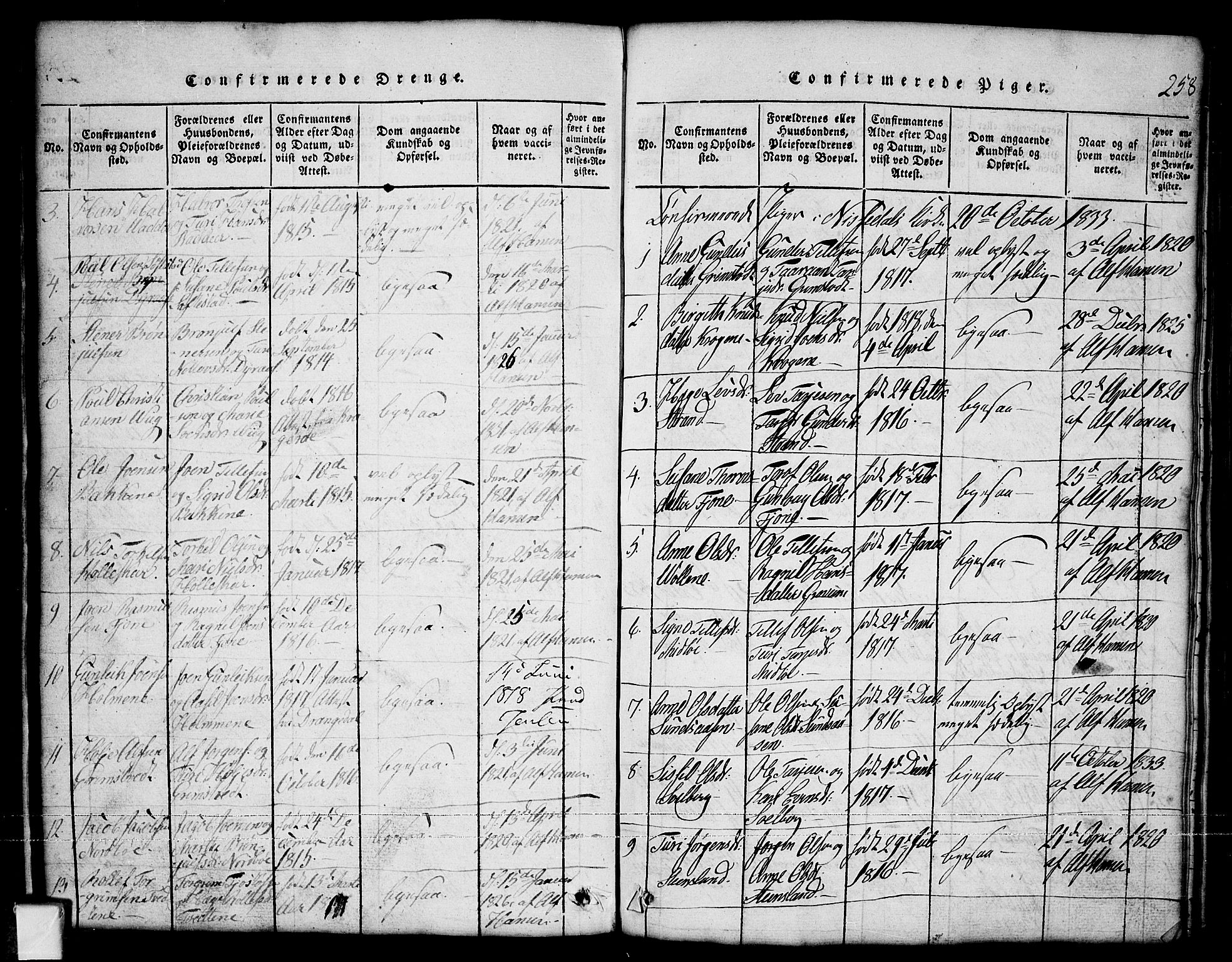 Nissedal kirkebøker, SAKO/A-288/G/Ga/L0001: Parish register (copy) no. I 1, 1814-1860, p. 258
