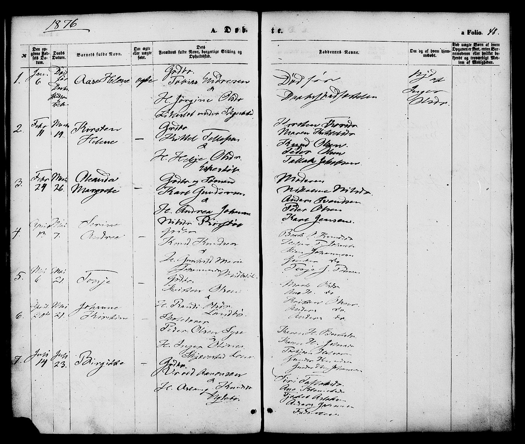 Austre Moland sokneprestkontor, SAK/1111-0001/F/Fa/Faa/L0009: Parish register (official) no. A 9, 1869-1879, p. 48