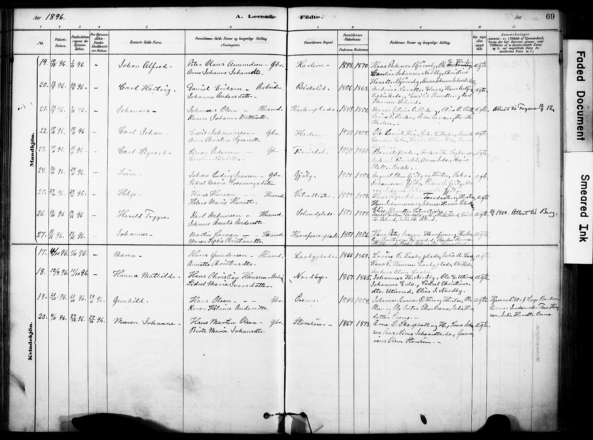 Rakkestad prestekontor Kirkebøker, AV/SAO-A-2008/F/Fb/L0001: Parish register (official) no. II 1, 1878-1899, p. 69