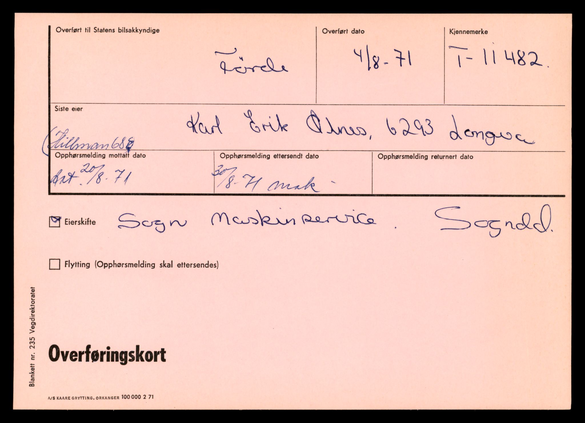 Møre og Romsdal vegkontor - Ålesund trafikkstasjon, SAT/A-4099/F/Fe/L0029: Registreringskort for kjøretøy T 11430 - T 11619, 1927-1998, p. 933