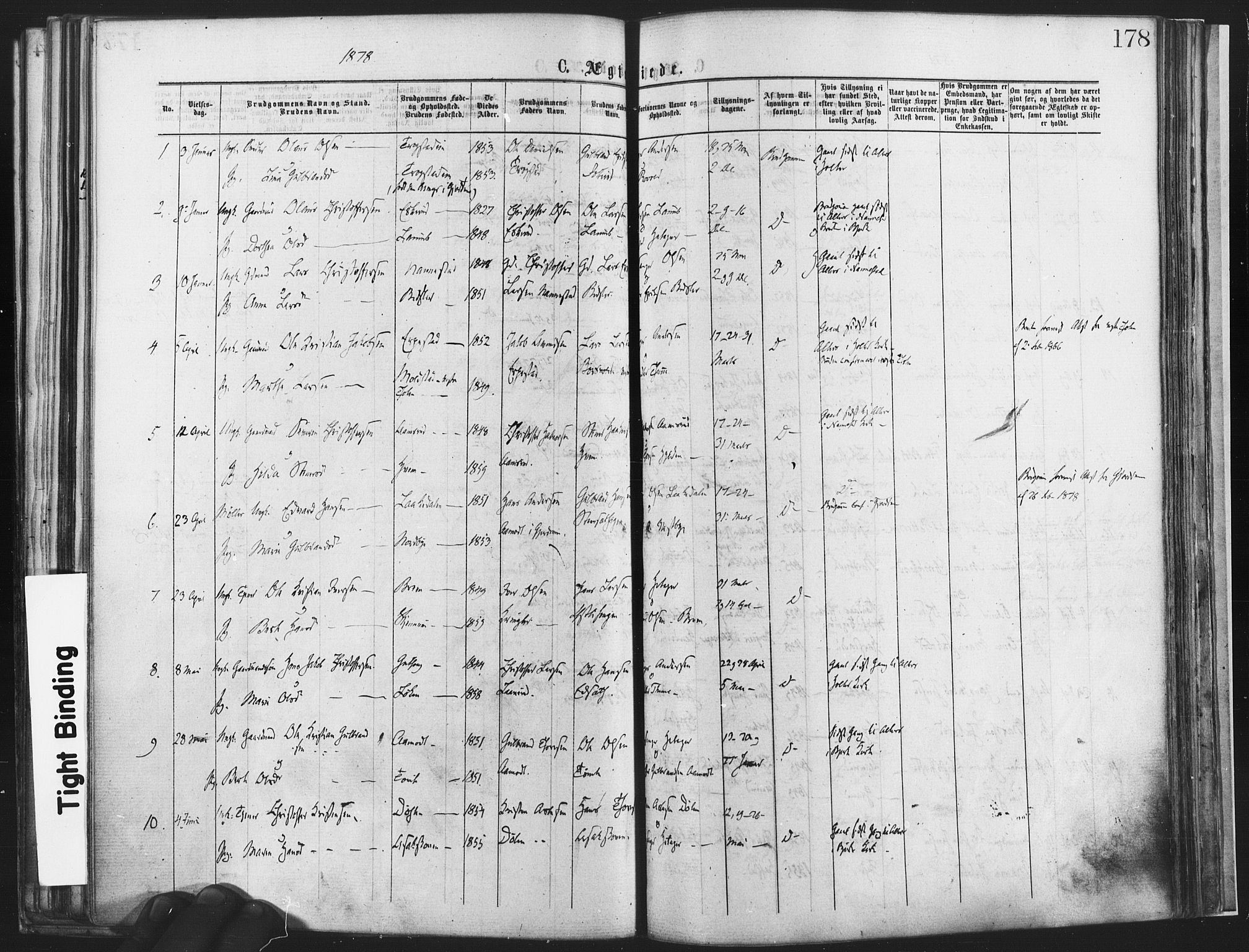 Nannestad prestekontor Kirkebøker, SAO/A-10414a/F/Fa/L0013: Parish register (official) no. I 13, 1873-1880, p. 178