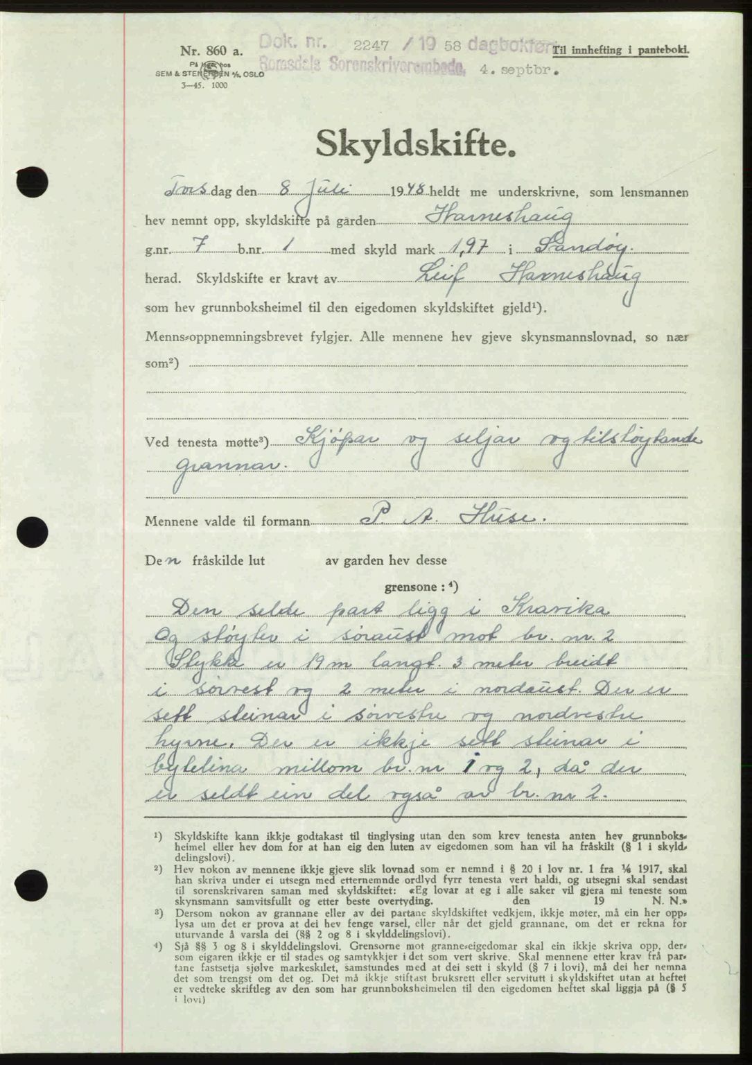 Romsdal sorenskriveri, AV/SAT-A-4149/1/2/2C: Mortgage book no. A27, 1948-1948, Diary no: : 2247/1948