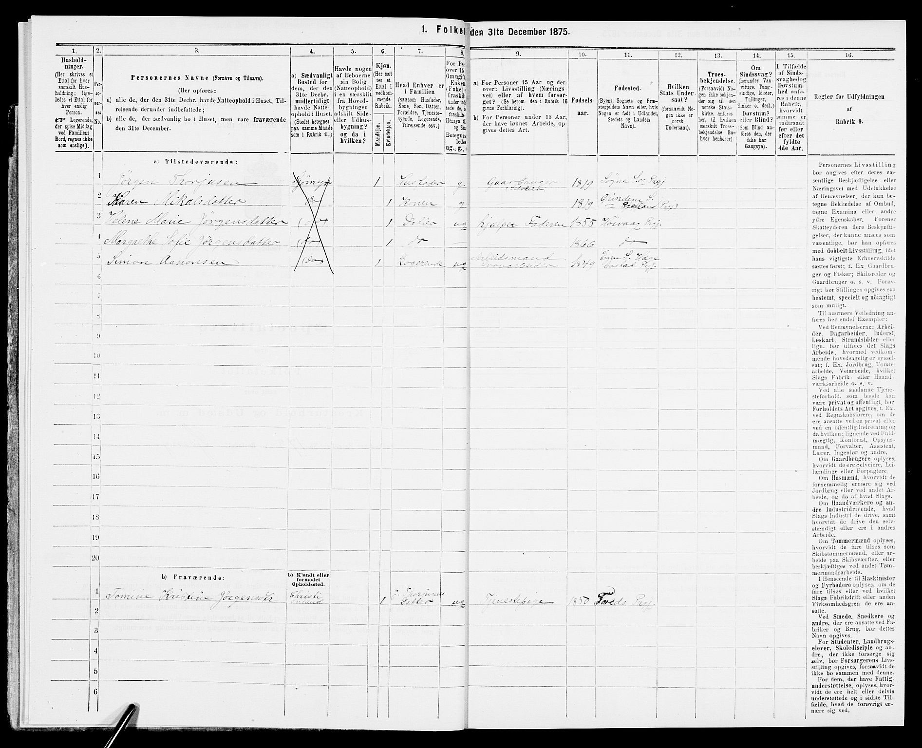 SAK, 1875 census for 0927P Høvåg, 1875, p. 46