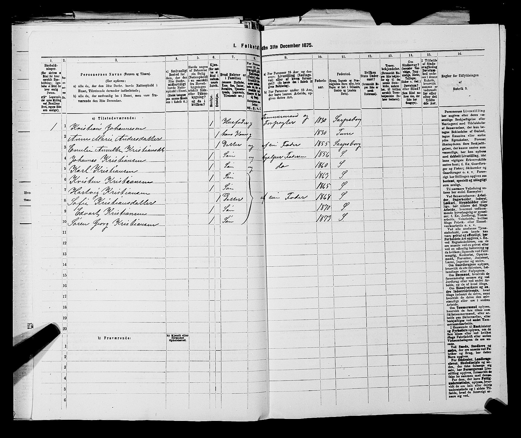 RA, 1875 census for 0130P Tune, 1875, p. 1638