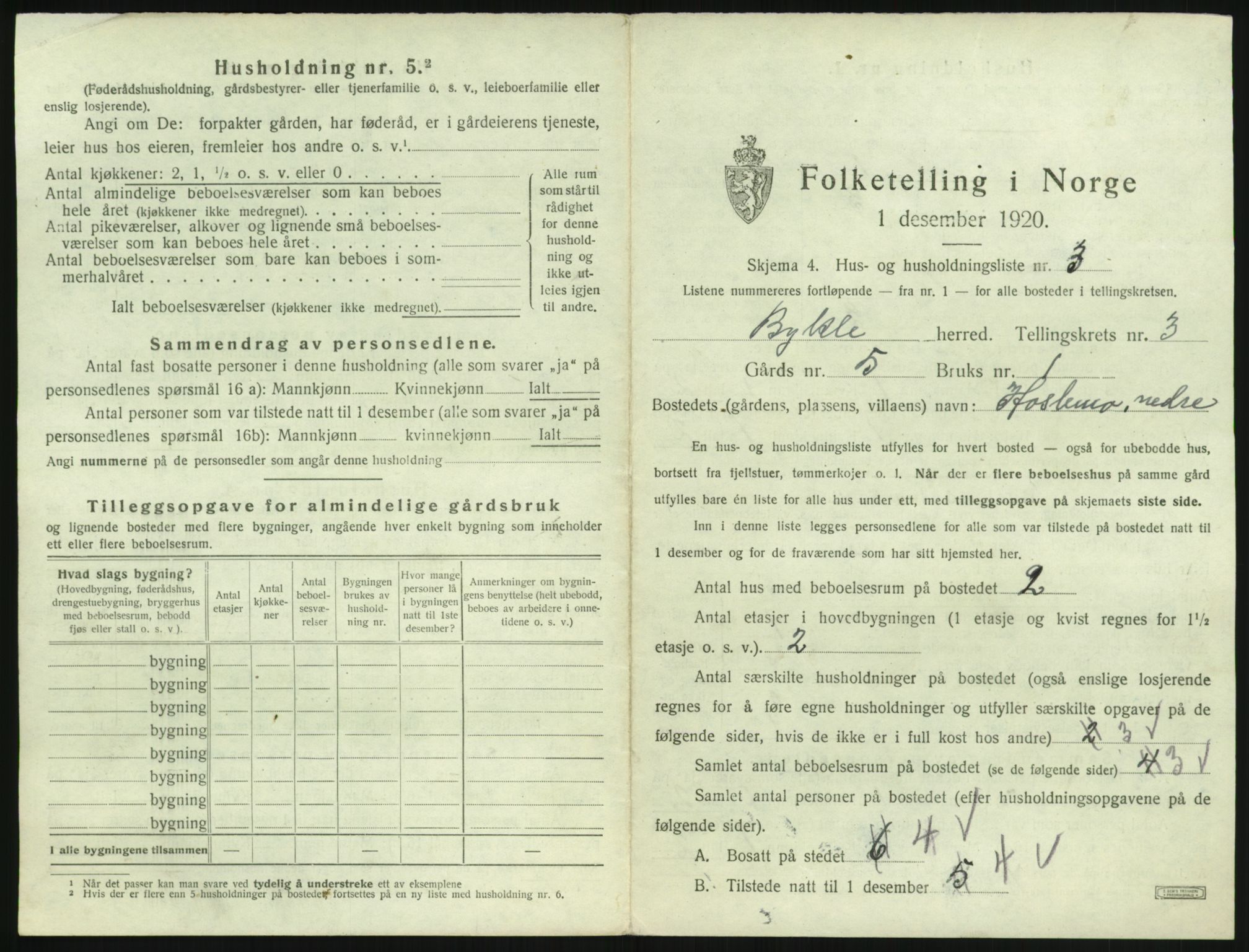 SAK, 1920 census for Bykle, 1920, p. 165