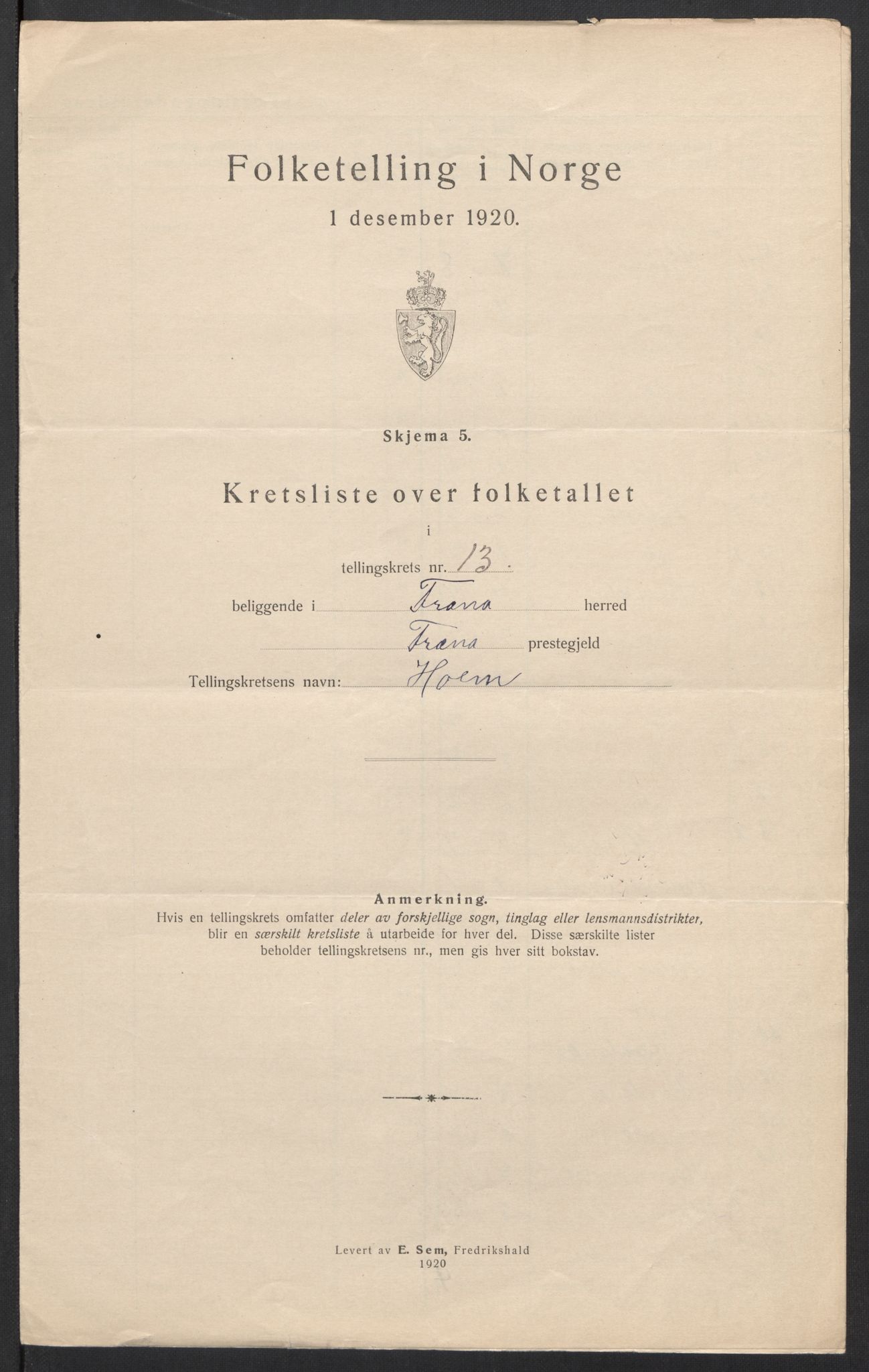 SAT, 1920 census for Fræna, 1920, p. 42