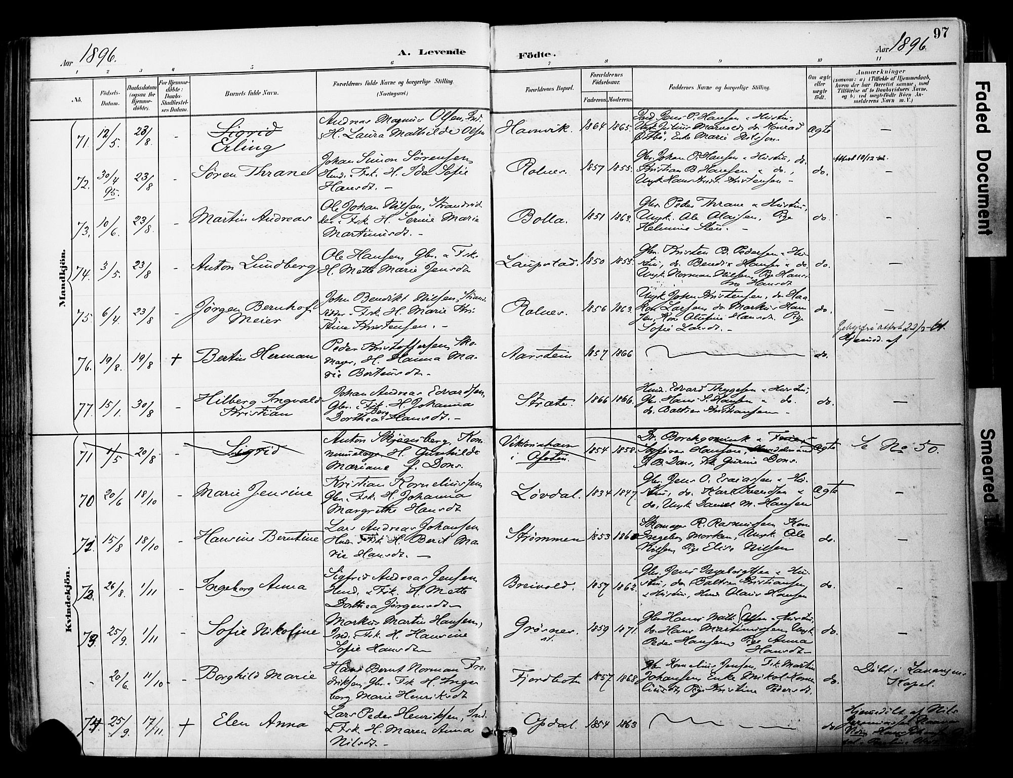 Ibestad sokneprestembete, AV/SATØ-S-0077/H/Ha/Haa/L0012kirke: Parish register (official) no. 12, 1890-1900, p. 97