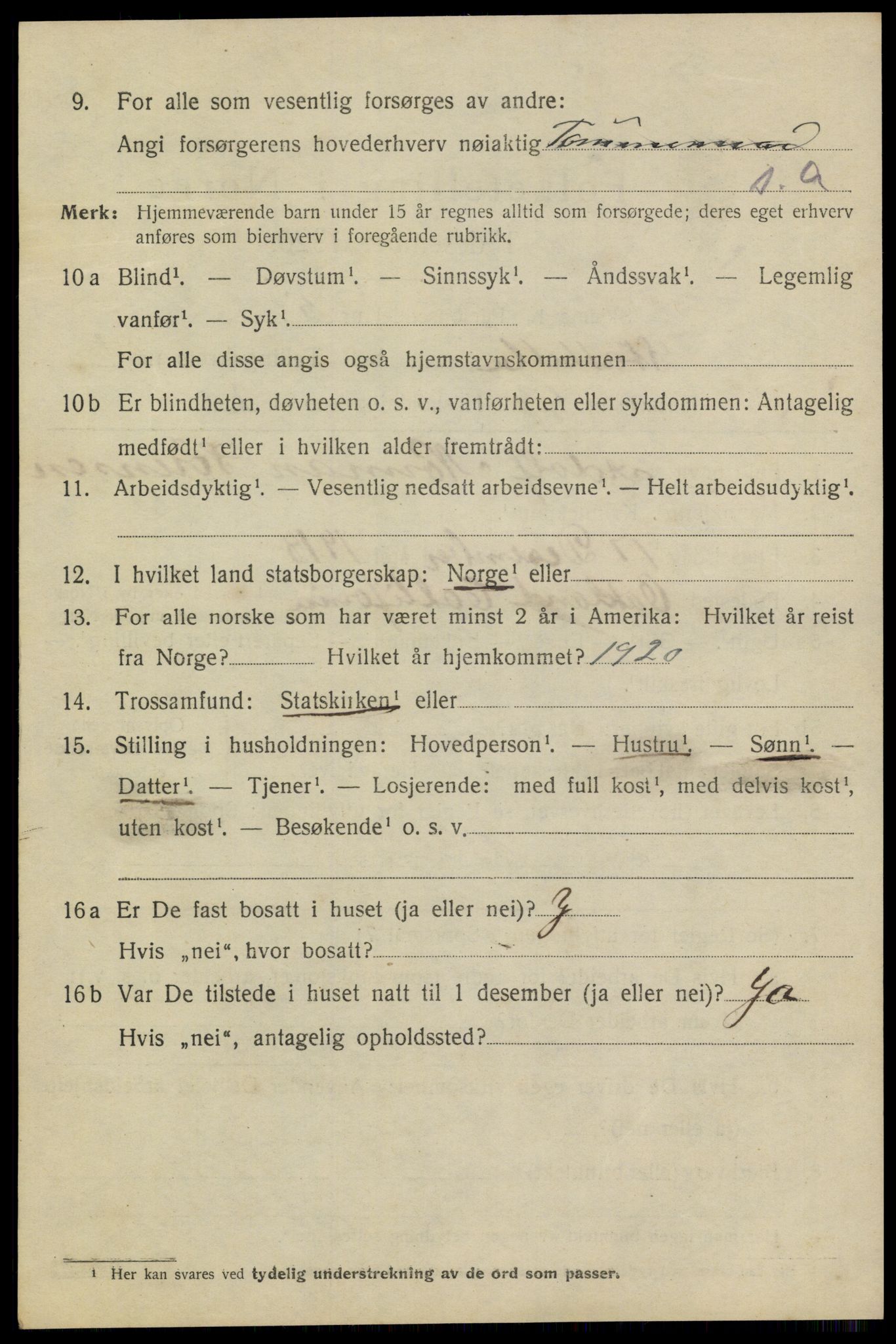 SAKO, 1920 census for Stathelle, 1920, p. 1046