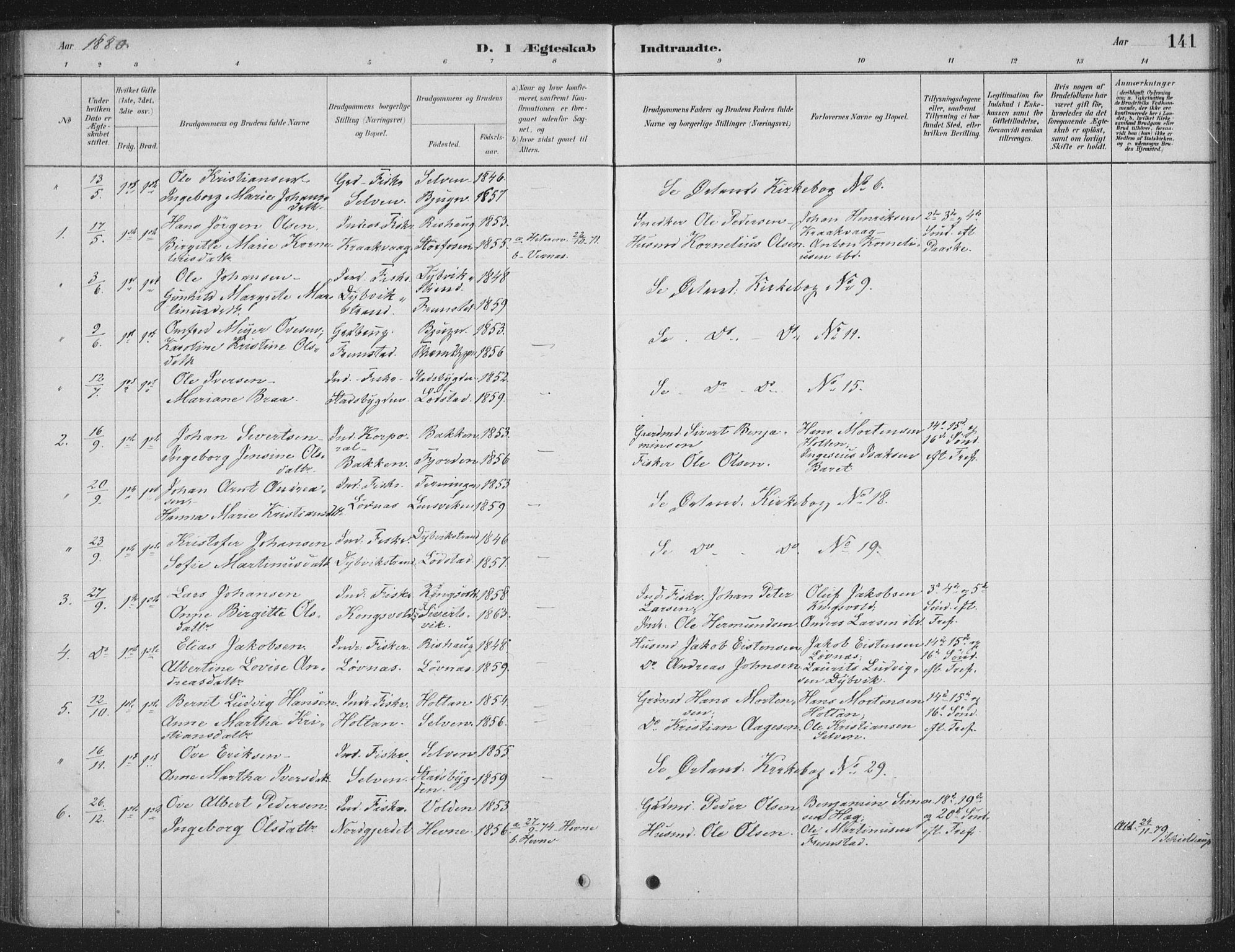 Ministerialprotokoller, klokkerbøker og fødselsregistre - Sør-Trøndelag, SAT/A-1456/662/L0755: Parish register (official) no. 662A01, 1879-1905, p. 141