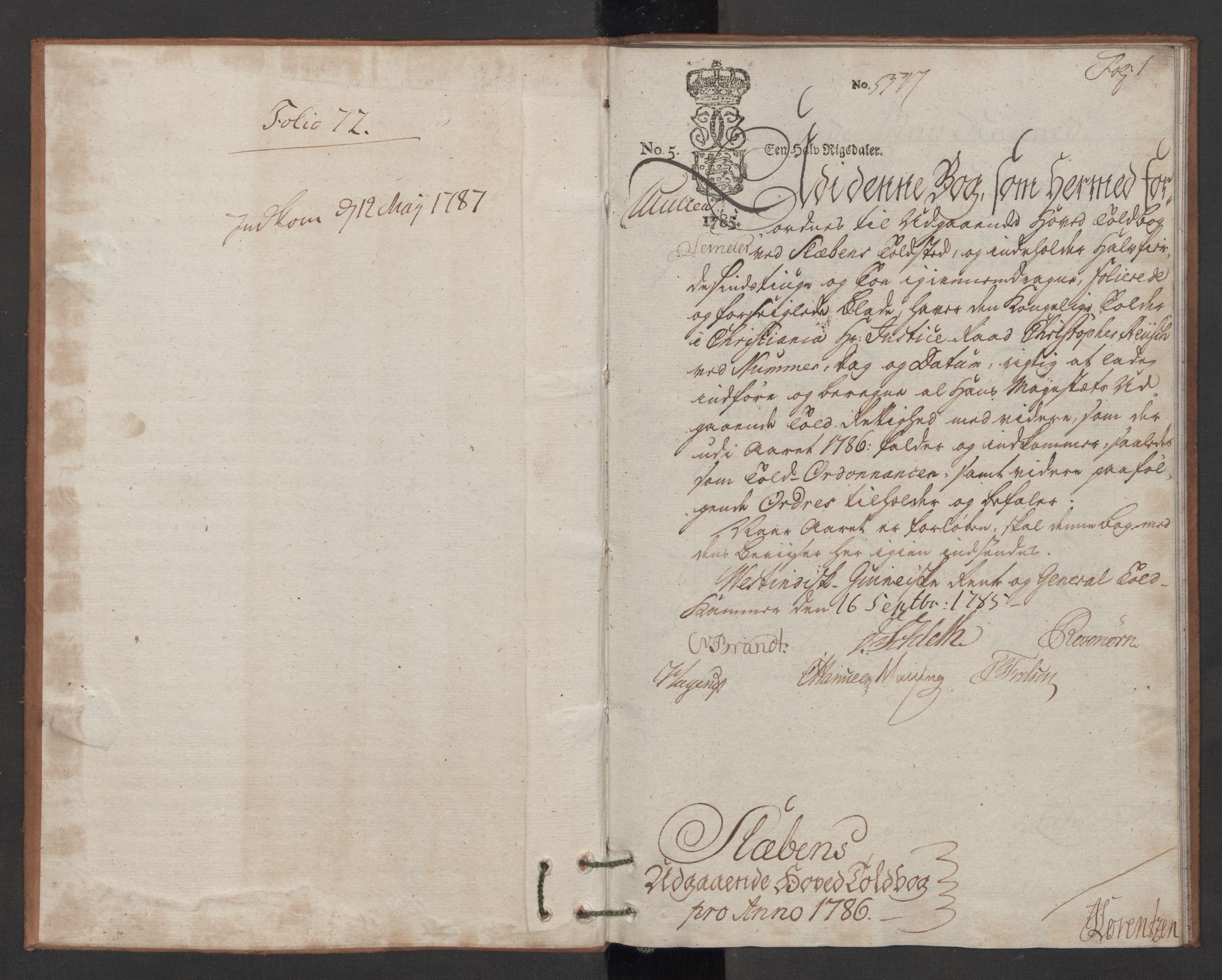 Generaltollkammeret, tollregnskaper, AV/RA-EA-5490/R06/L0166/0002: Tollregnskaper Kristiania / Utgående hovedtollbok Slependen, 1786