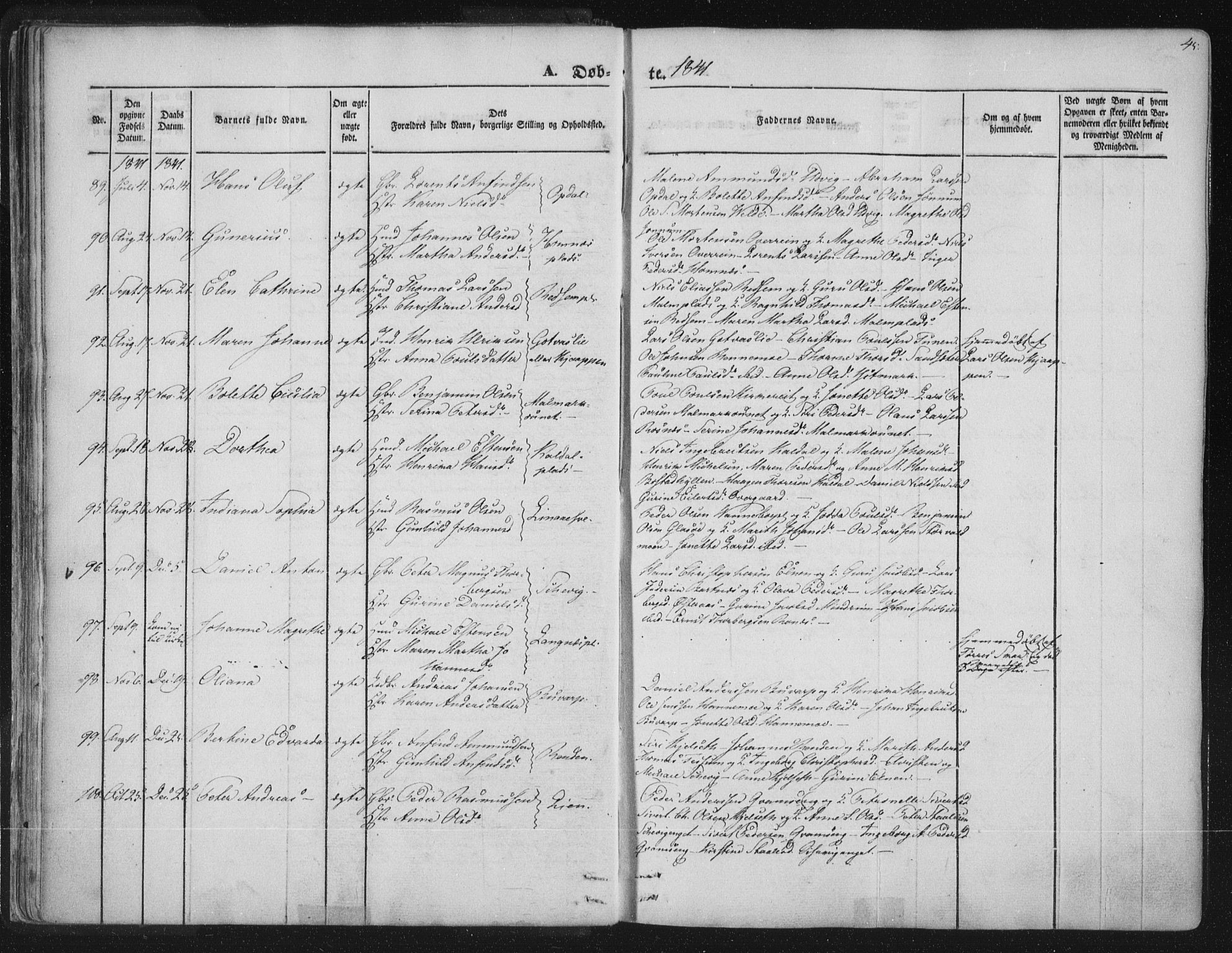 Ministerialprotokoller, klokkerbøker og fødselsregistre - Nord-Trøndelag, SAT/A-1458/741/L0392: Parish register (official) no. 741A06, 1836-1848, p. 45