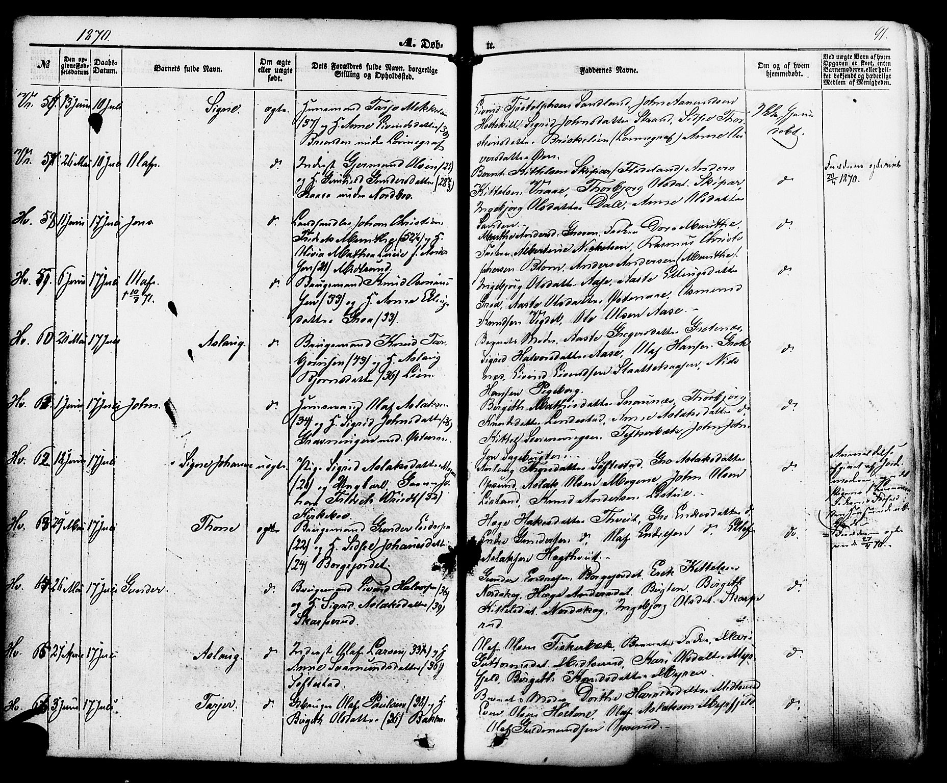 Kviteseid kirkebøker, AV/SAKO-A-276/F/Fa/L0007: Parish register (official) no. I 7, 1859-1881, p. 91