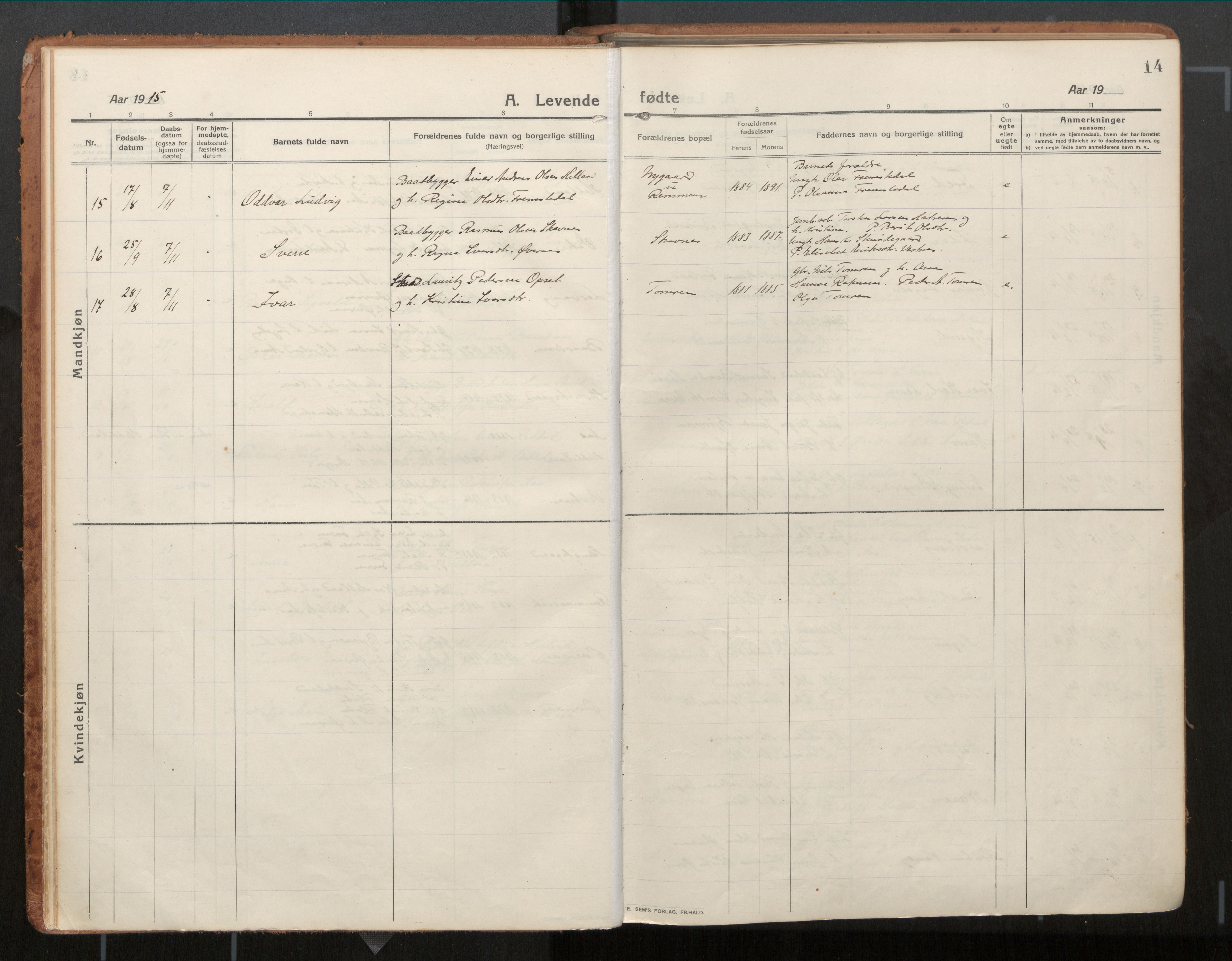 Ministerialprotokoller, klokkerbøker og fødselsregistre - Møre og Romsdal, AV/SAT-A-1454/539/L0534a: Parish register (official) no. 539A08, 1912-1935, p. 14