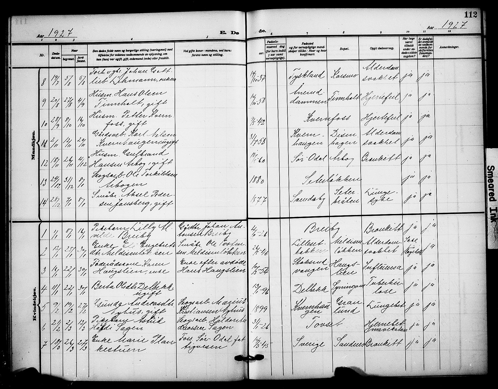 Sør-Odal prestekontor, SAH/PREST-030/H/Ha/Hab/L0009: Parish register (copy) no. 9, 1915-1927, p. 112