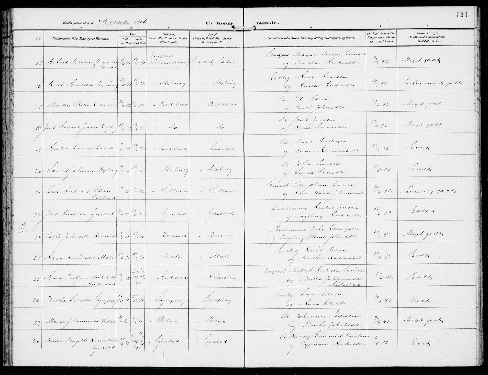 Haus sokneprestembete, AV/SAB-A-75601/H/Haa: Parish register (official) no. C  2, 1900-1915, p. 124