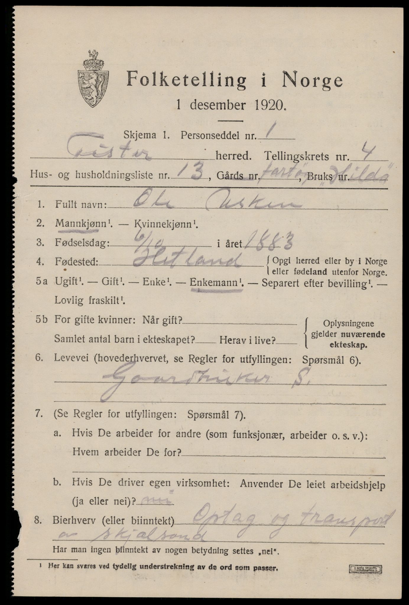 SAST, 1920 census for Fister, 1920, p. 1265