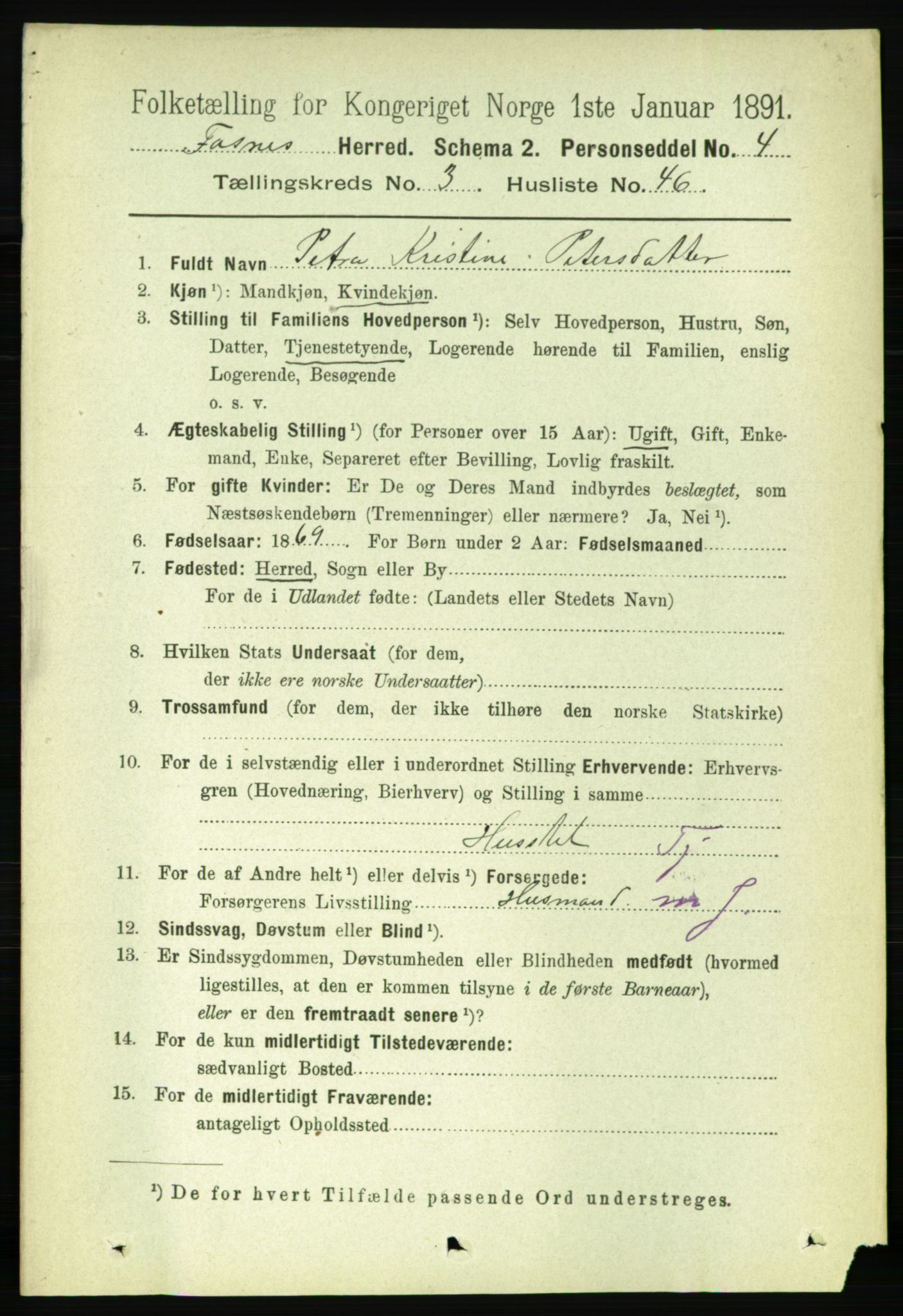 RA, 1891 census for 1748 Fosnes, 1891, p. 1026