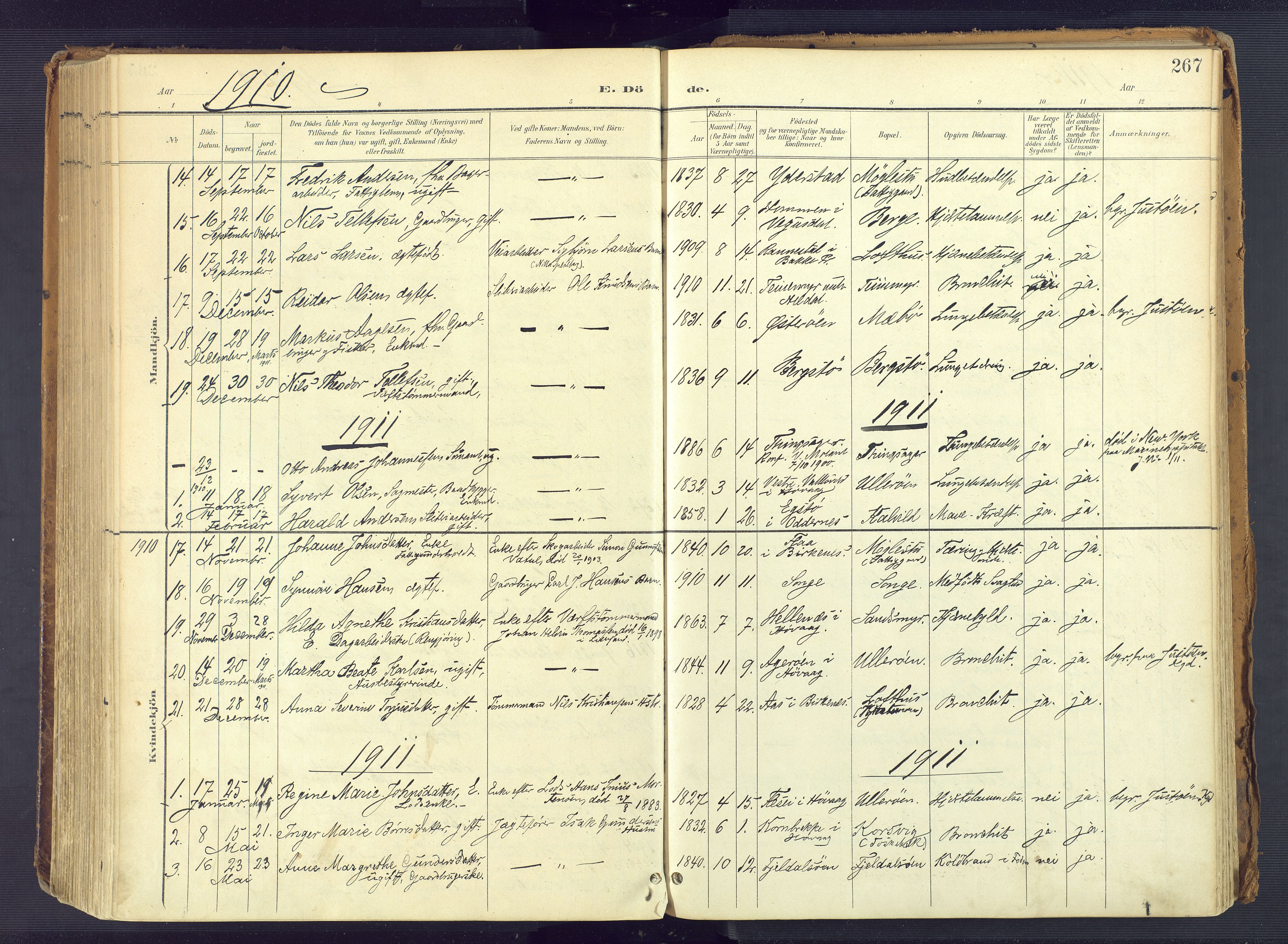 Vestre Moland sokneprestkontor, SAK/1111-0046/F/Fa/Fab/L0010: Parish register (official) no. A 10, 1900-1926, p. 267