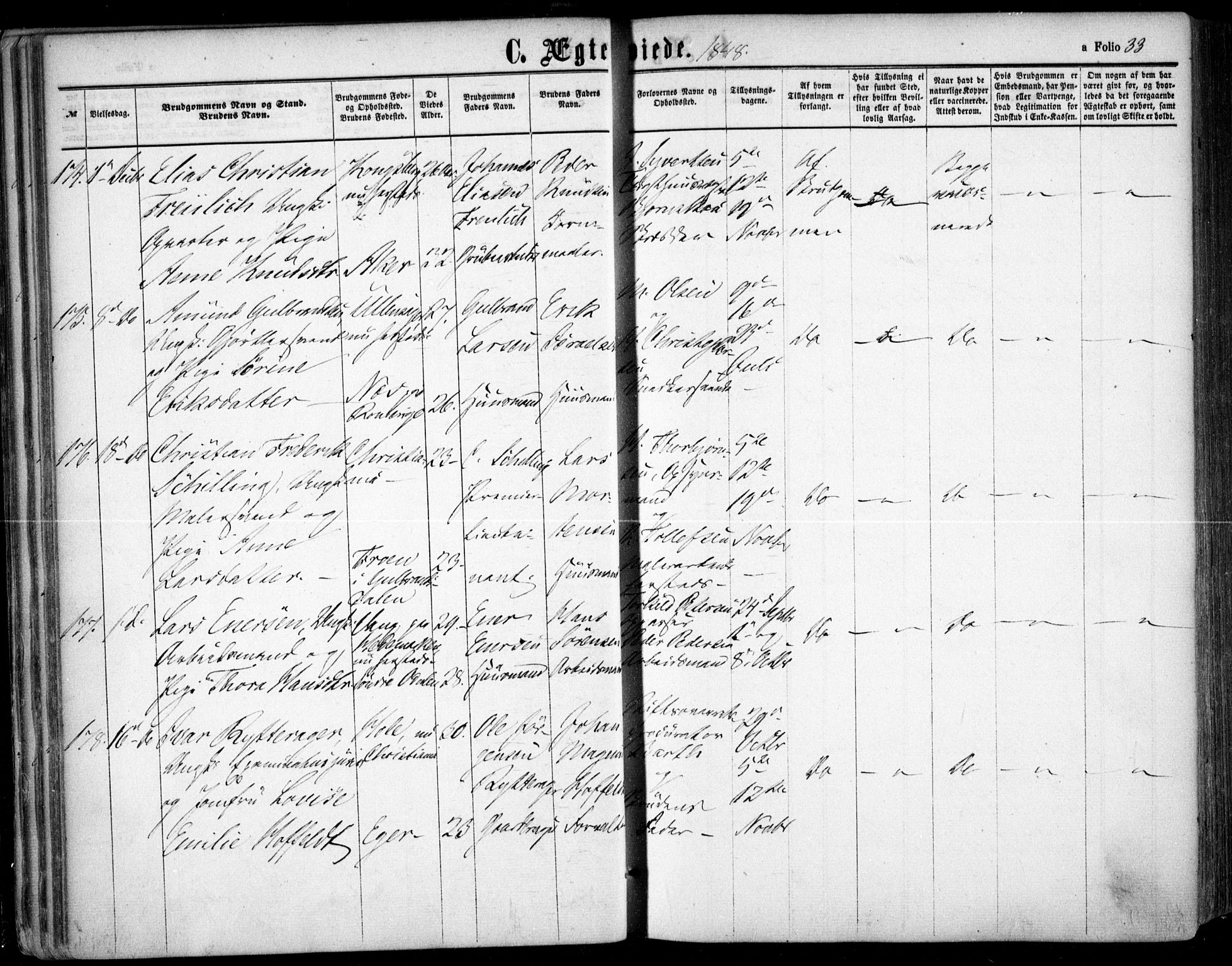 Oslo domkirke Kirkebøker, SAO/A-10752/F/Fa/L0020: Parish register (official) no. 20, 1848-1865, p. 33